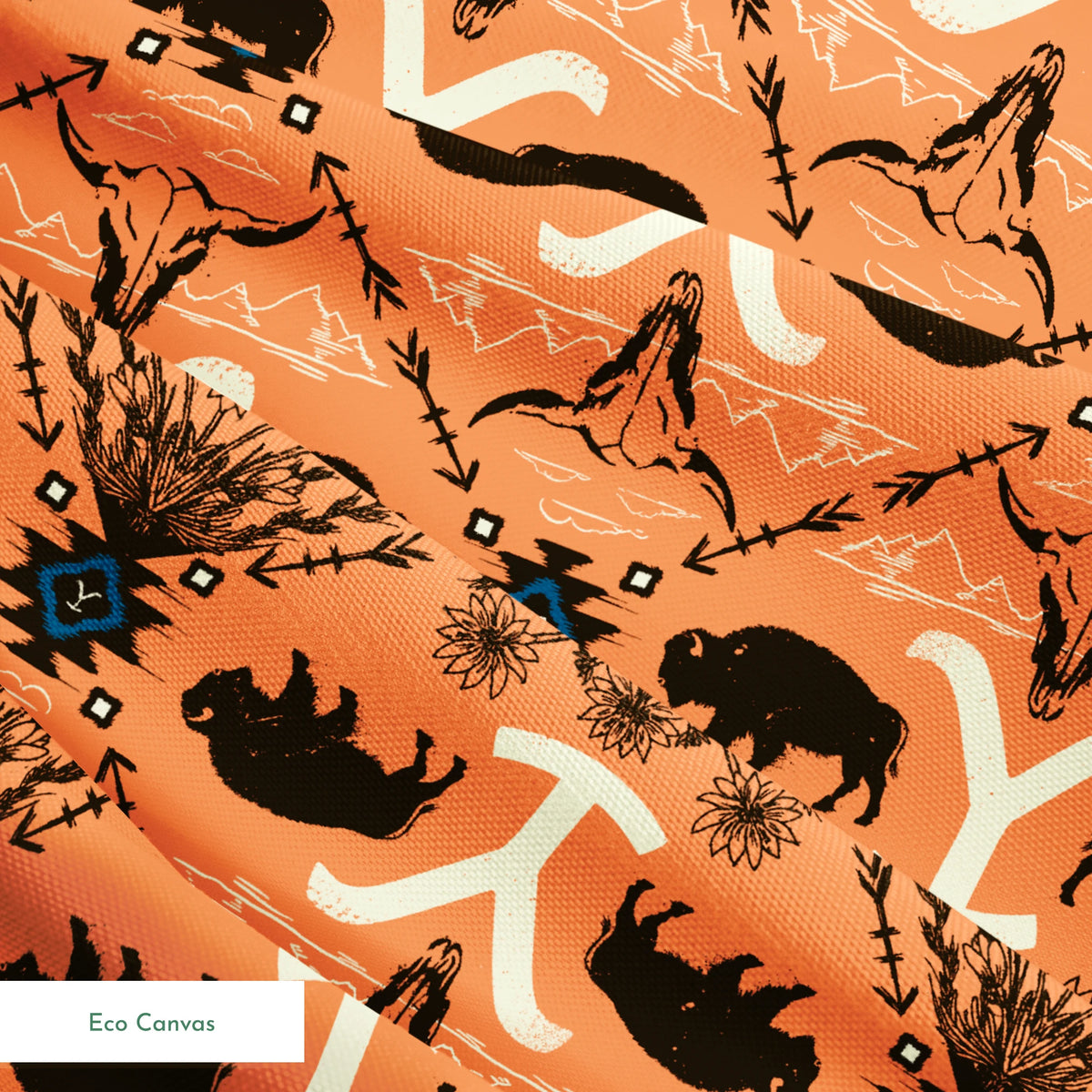 Paramount Yellowstone Bison Argyle on Orange Fabric