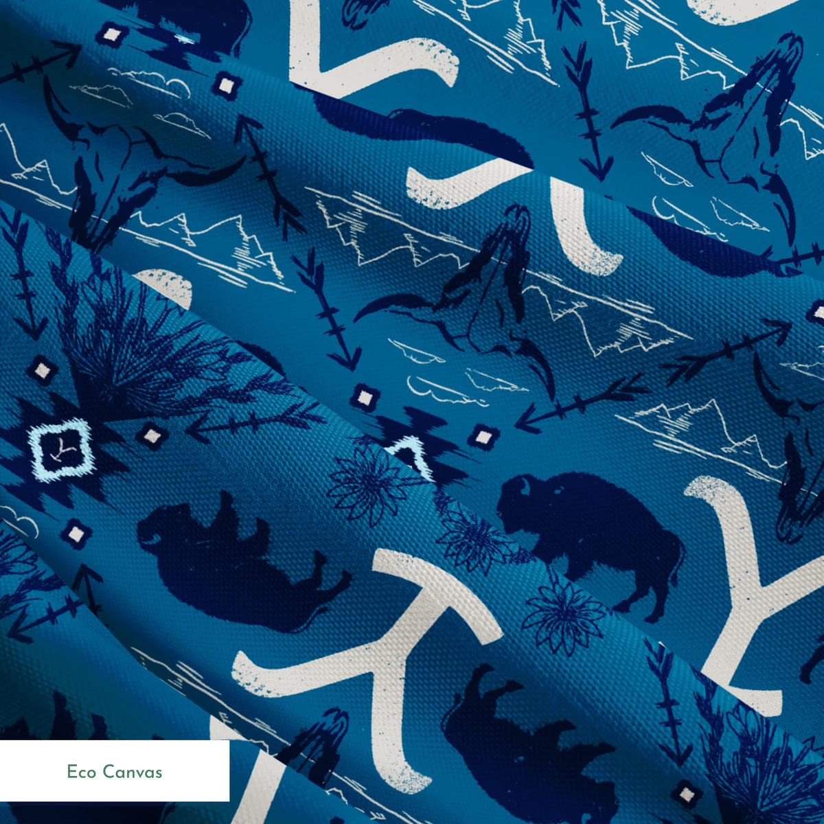 Paramount Yellowstone Bison Argyle on Blue Fabric
