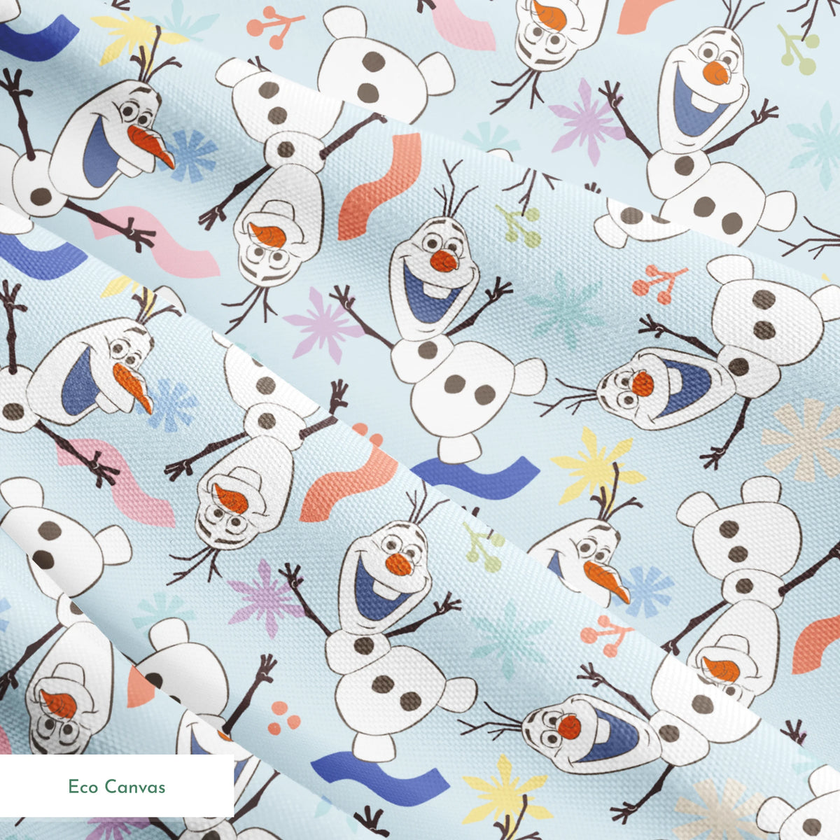 Disney Frozen  Colorful Olaf Toss on Blue Fabric