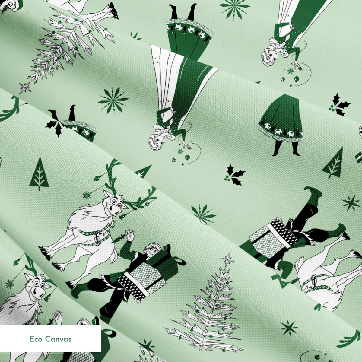 Disney Frozen  Holiday Friends on Green Fabric