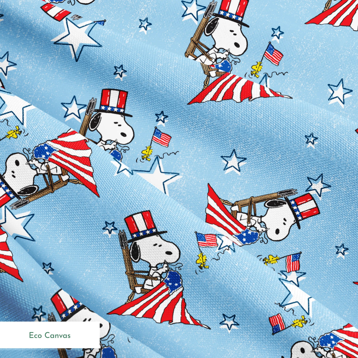 Peanuts Patriotic Snoopy Flag on Blue Fabric