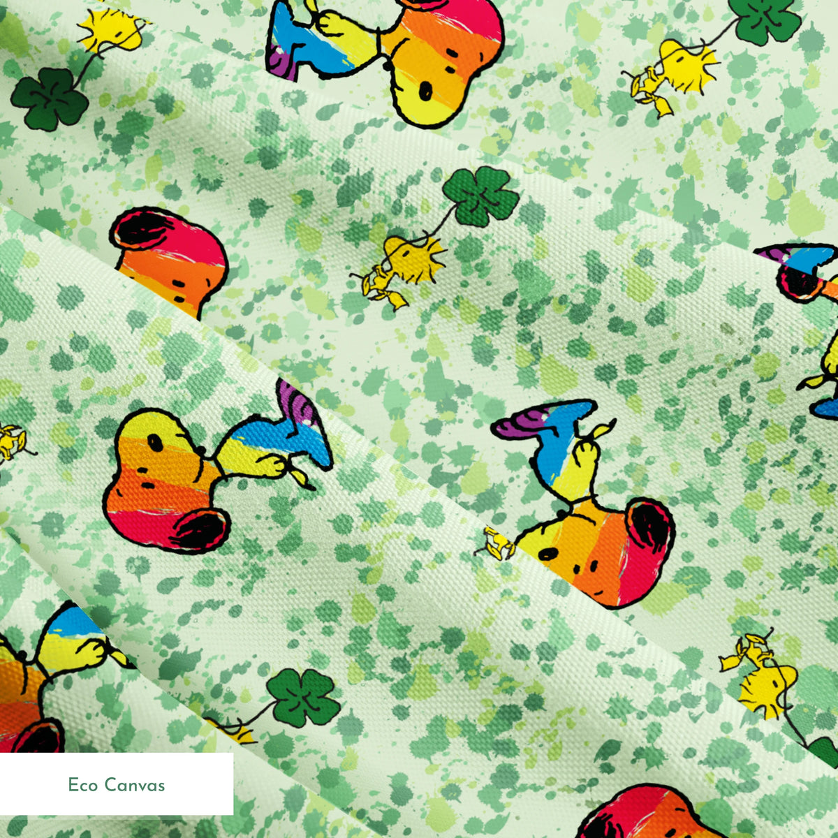 Peanuts Woodstock & Snoopy on Green Clover Fabric