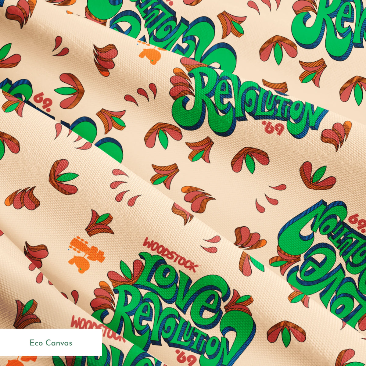 Woodstock Love Revolution on Tan Fabric