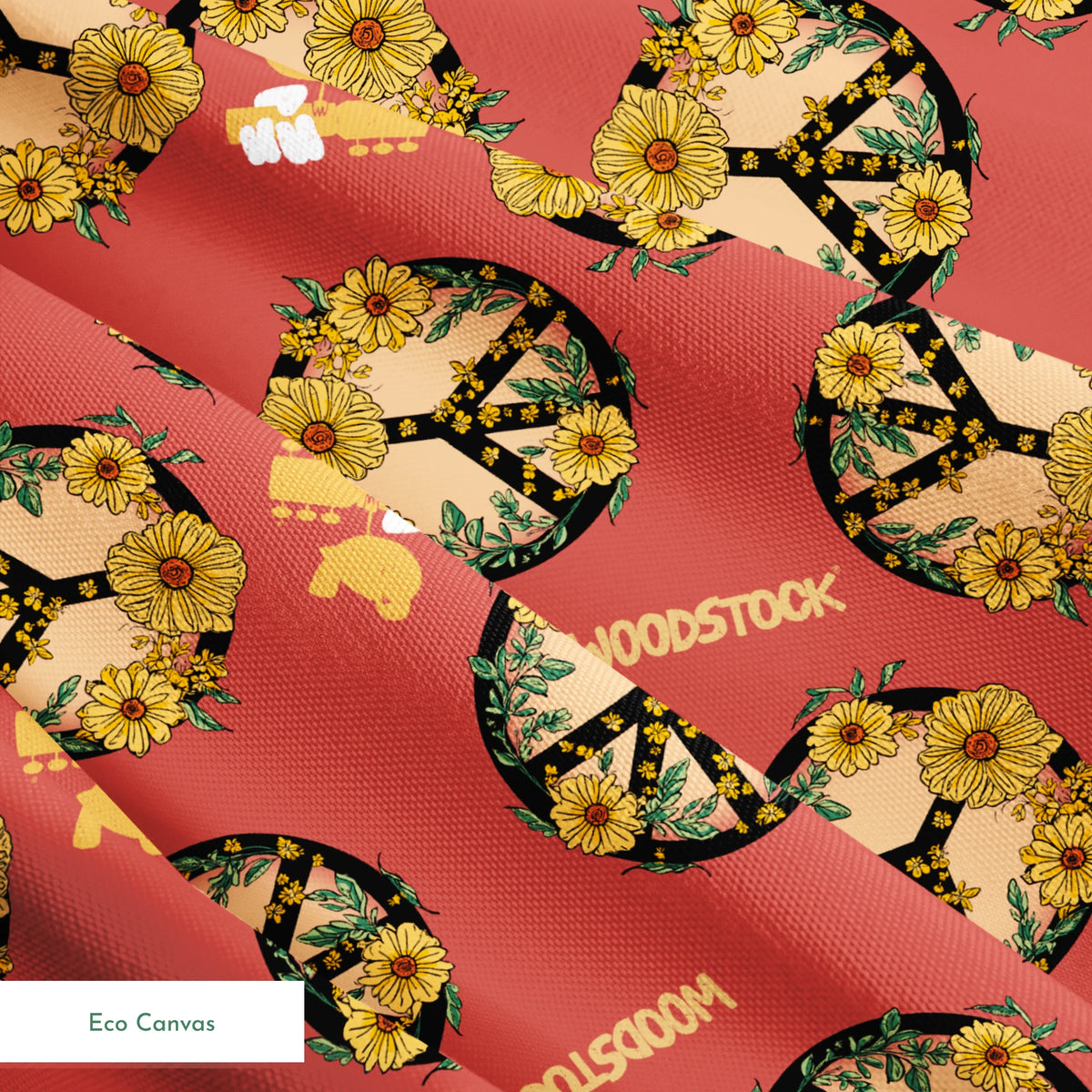 Woodstock Floral Peace Signs on Rust Fabric