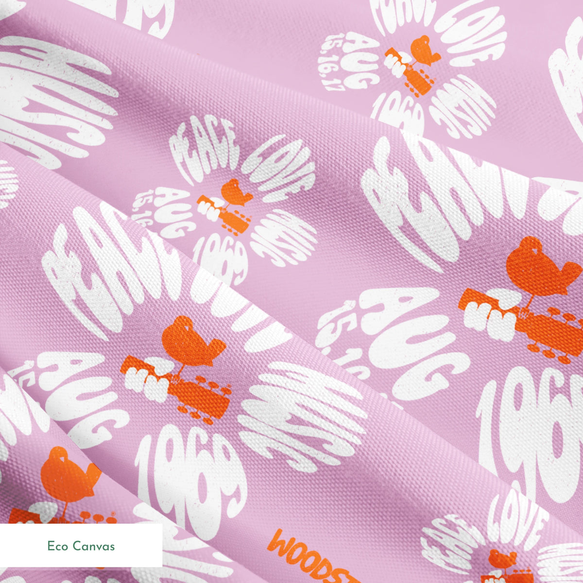 Woodstock Peace, Love, Music Florals on Lavender Fabric