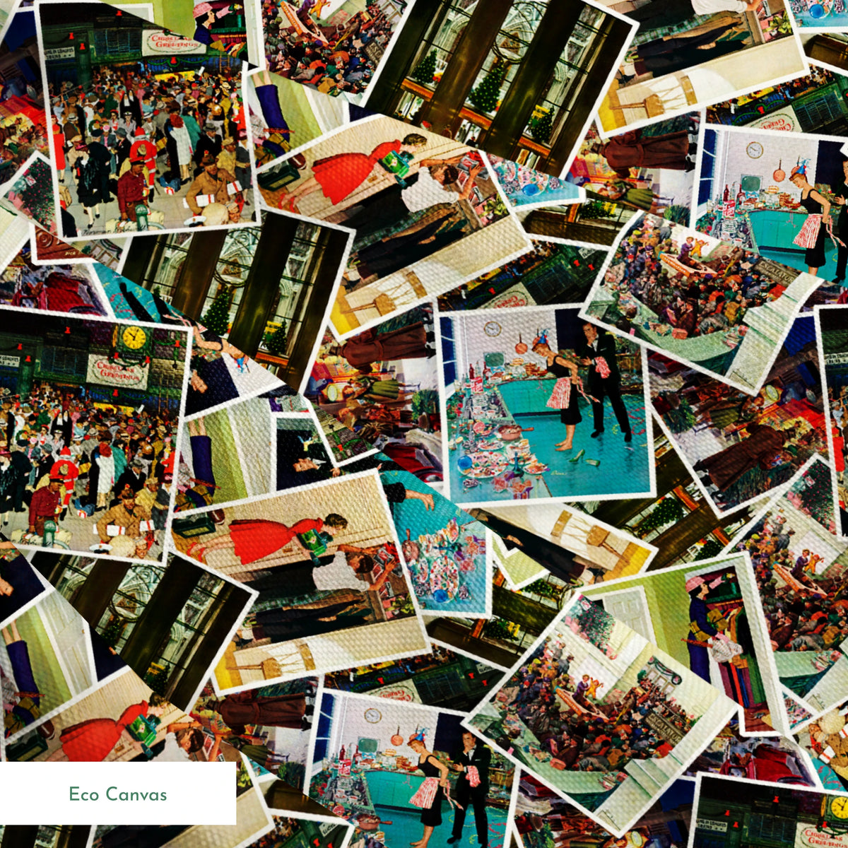 Saturday Evening Post Holiday Postcard Toss Fabric