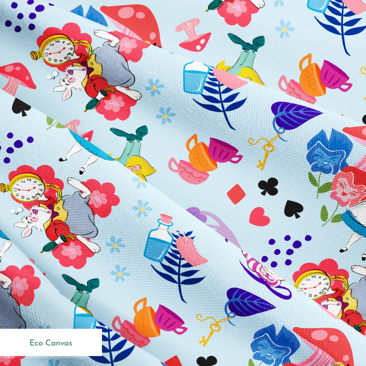 Disney Alice in Wonderland  Wandering in Wonderland on Blue Fabric