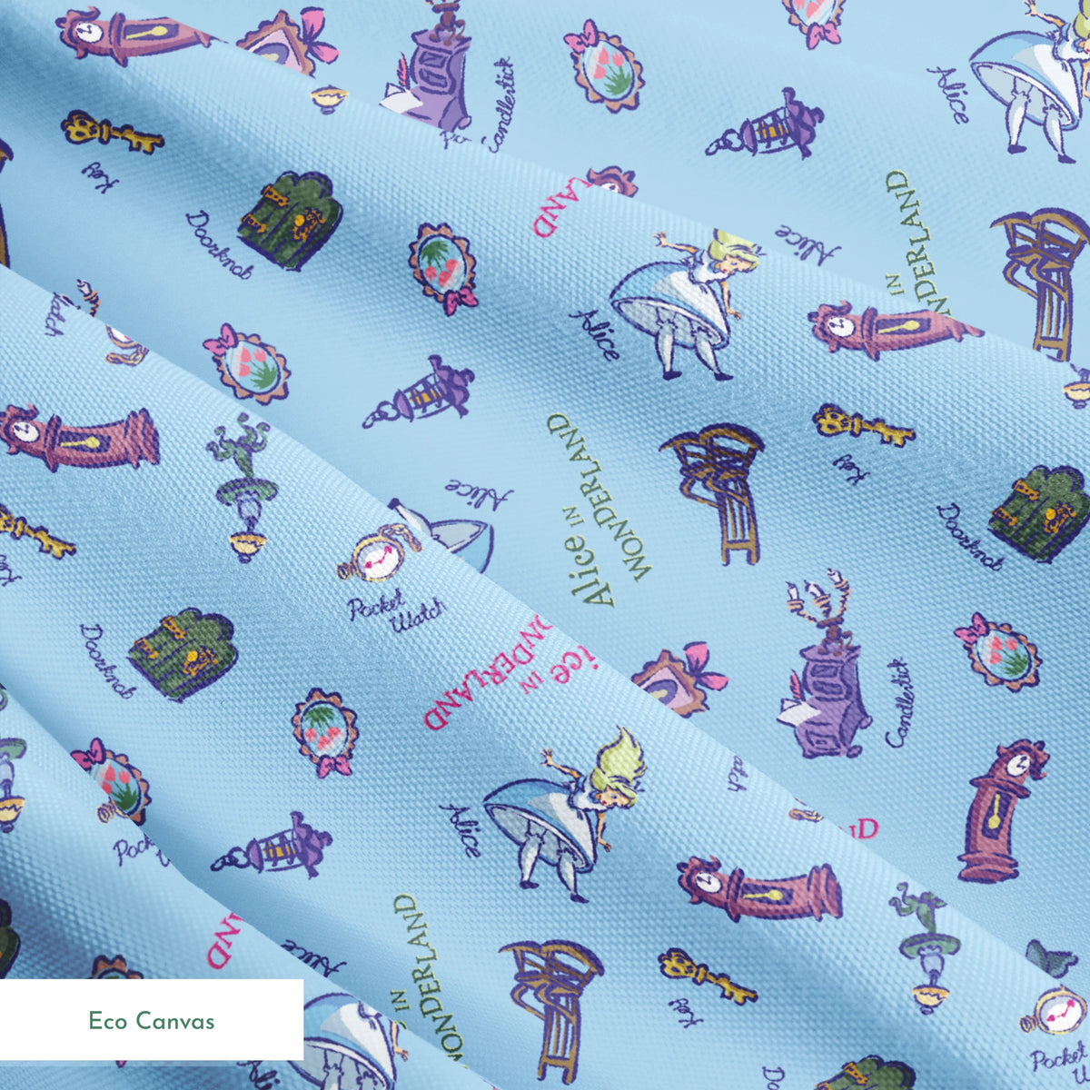 Disney Alice in Wonderland  Down the Rabbit Hole on Blue Fabric