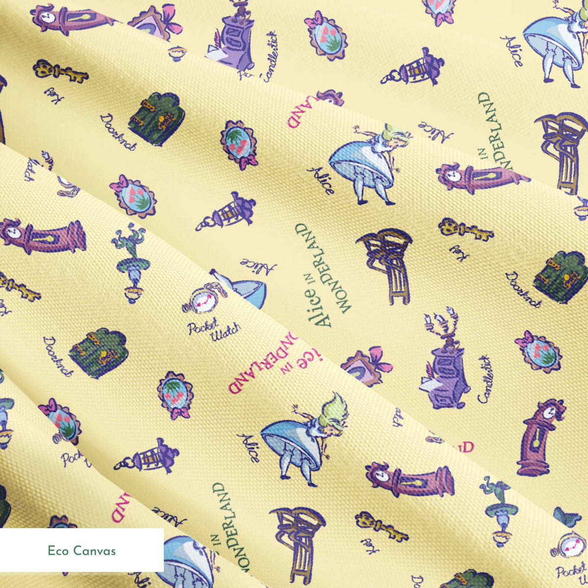Disney Alice in Wonderland  Down the Rabbit Hole on Yellow Fabric