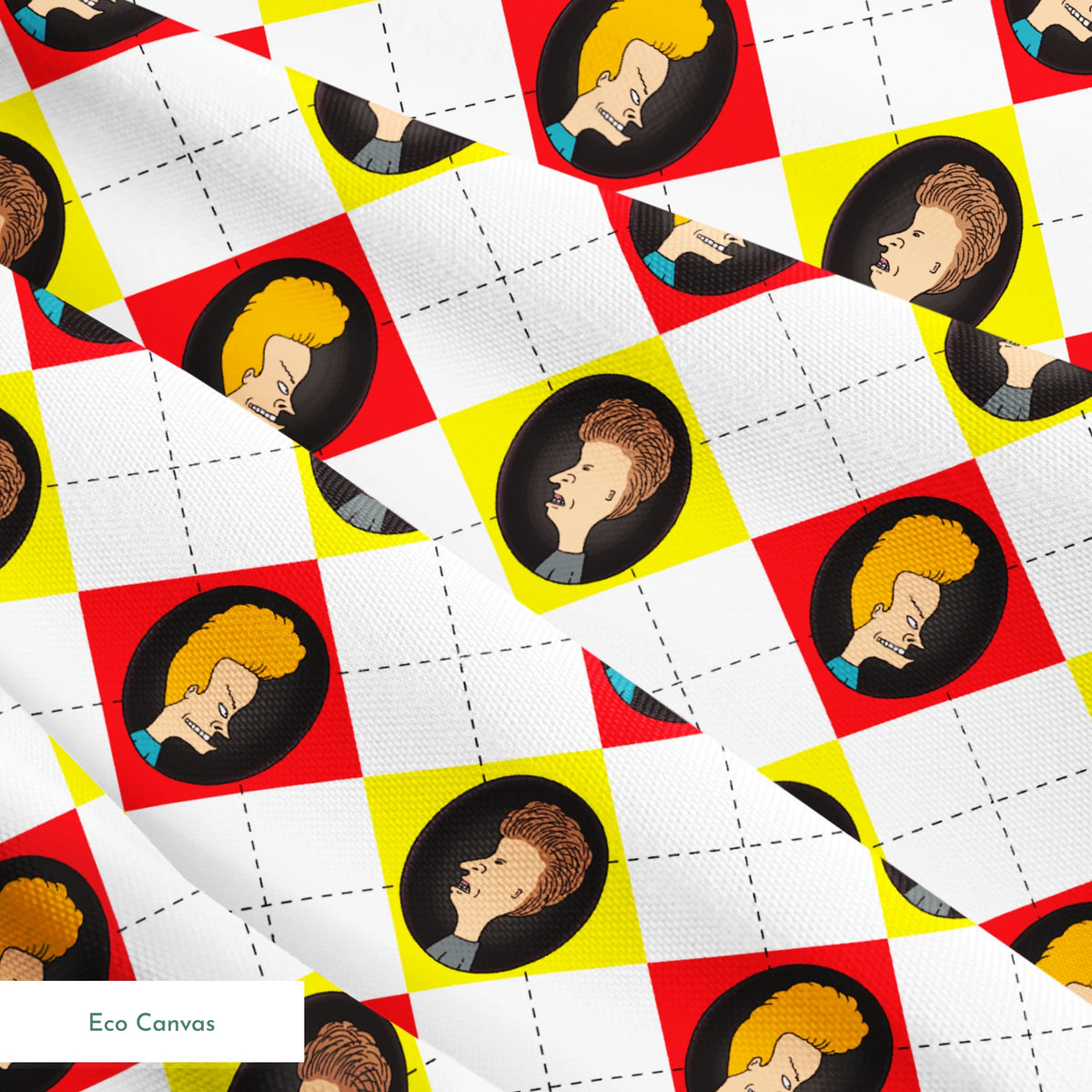 Paramount Beavis and Butt-Head Argyle on Red and Yellow Fabric