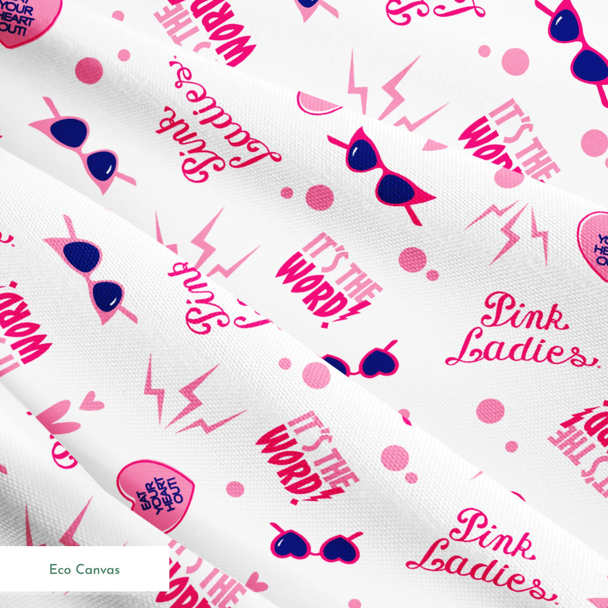 Paramount Grease  Retro Pink Ladies Icons on White Fabric