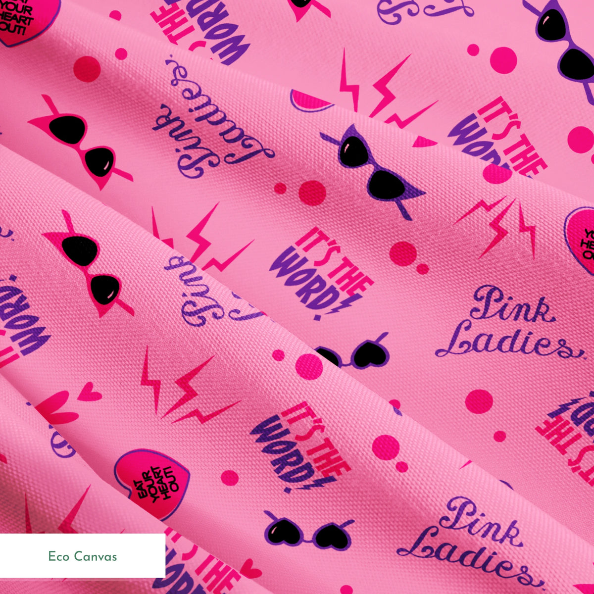 Paramount Grease  Retro Pink Ladies Icons on Pink Fabric