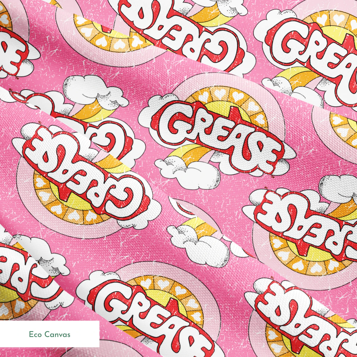 Paramount Grease  Retro Rainbow on Pink Fabric