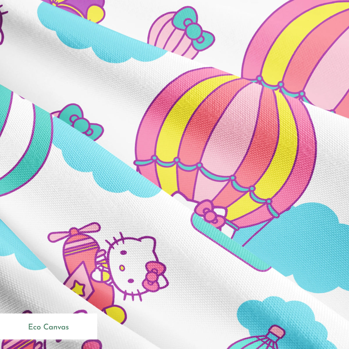 Hello Kitty® Hot Air Balloons on White Fabric