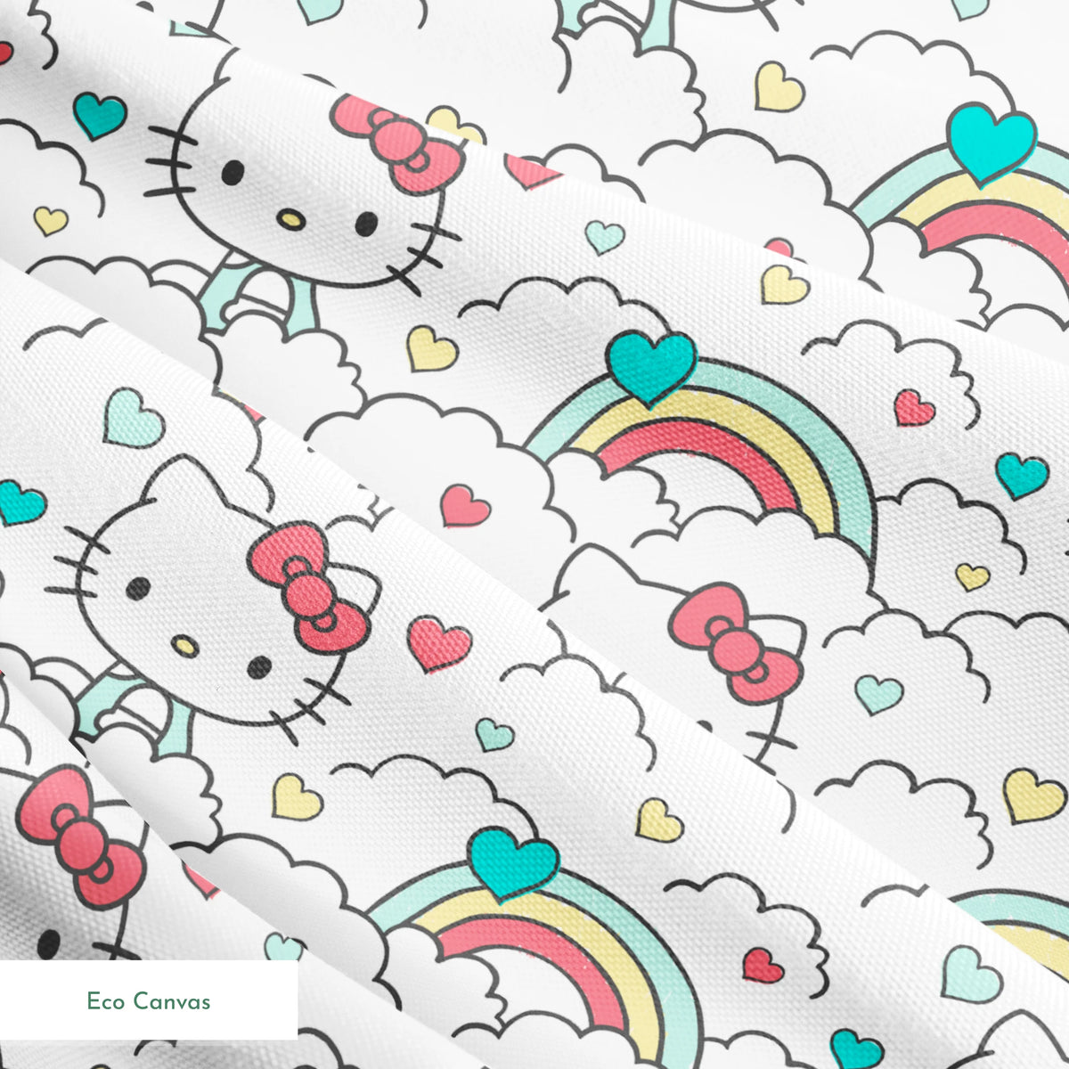 Hello Kitty® Clouds with Rainbows Hearts Fabric