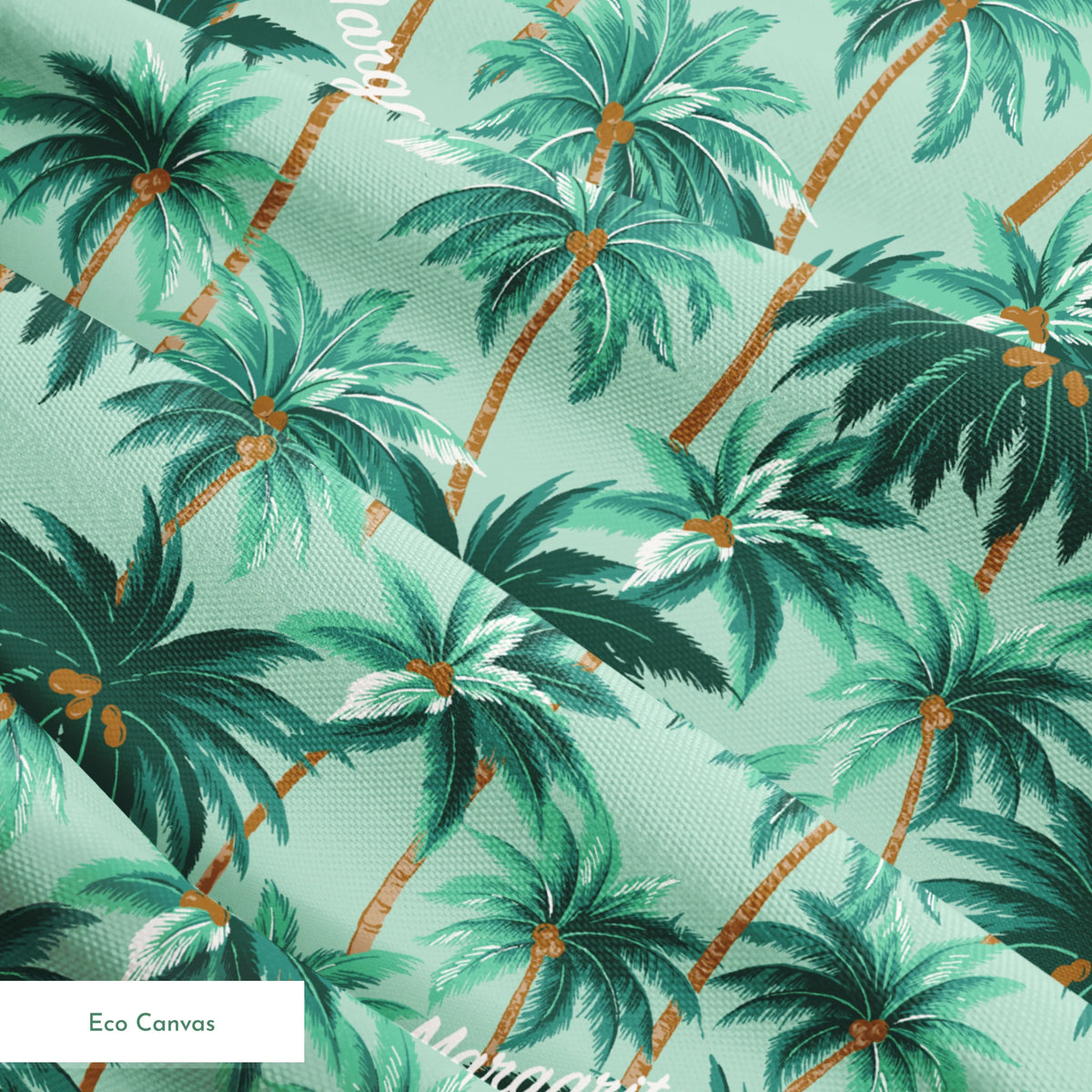 Margaritaville palm tree pattern on mint green background, tropical design with repeated dark green palms