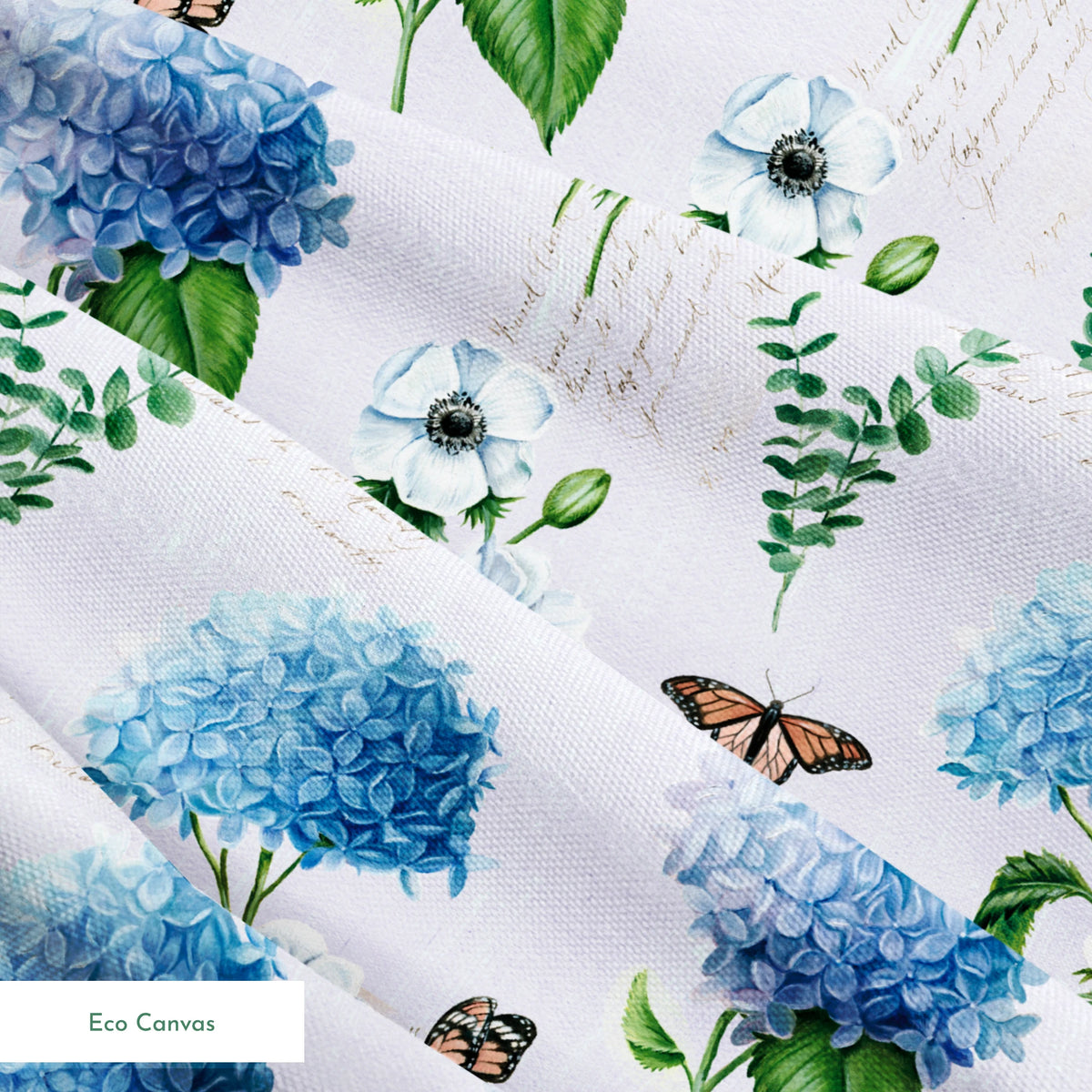 Danielle Murray Hydrangeas and Hummingbirds on Purple Fabric