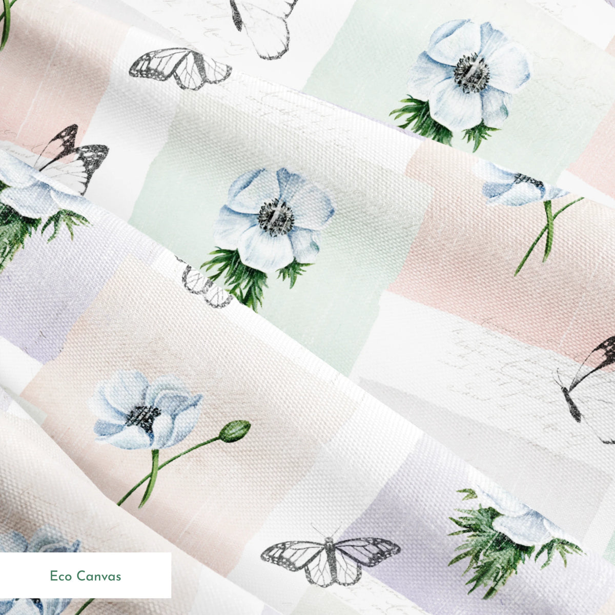 Danielle Murray White Anemones and Butterflies on Pastel Frames Fabric