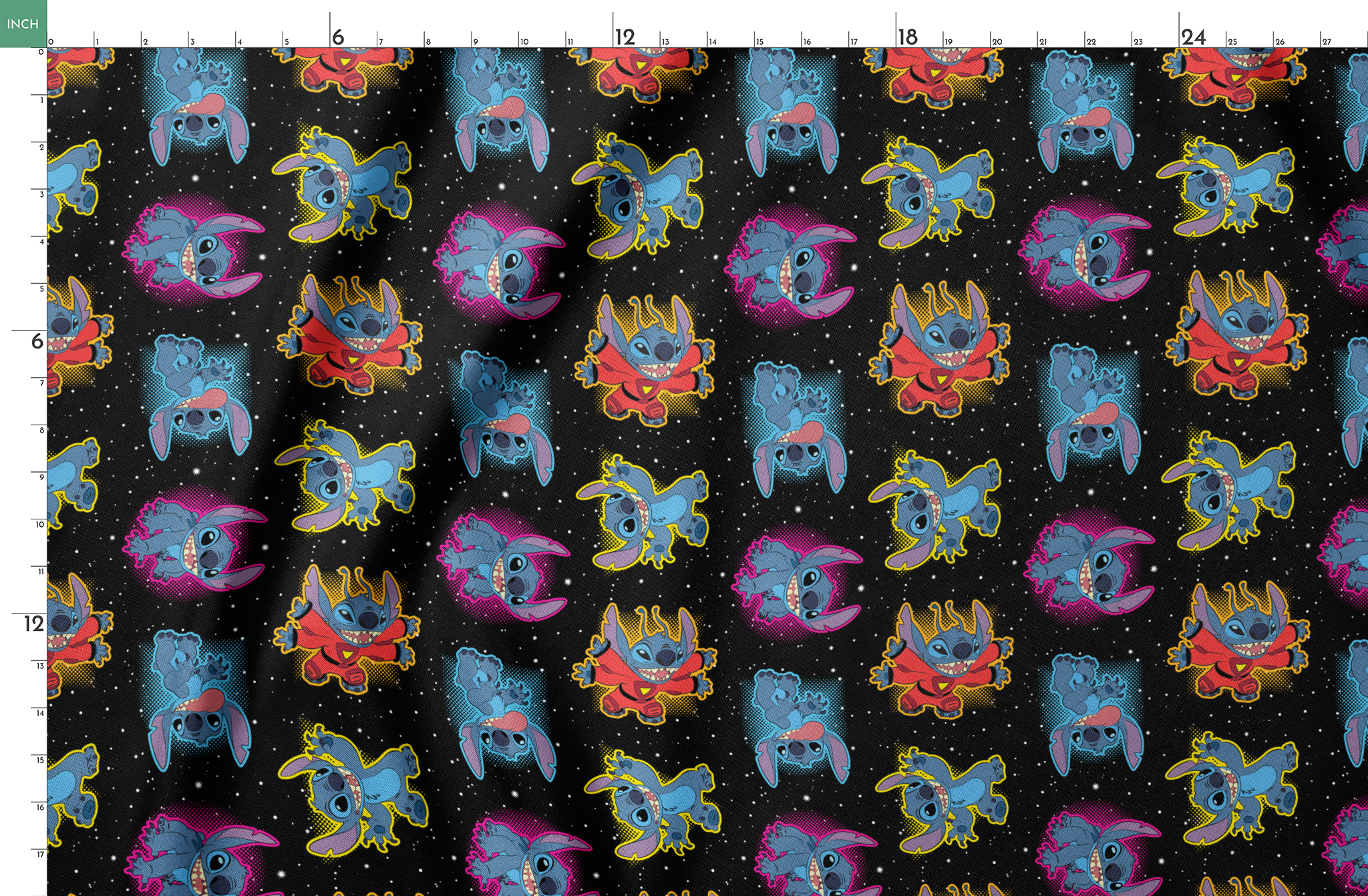 Colorful Stitch with pink accents on black starry background pattern springs fatquarter mockup