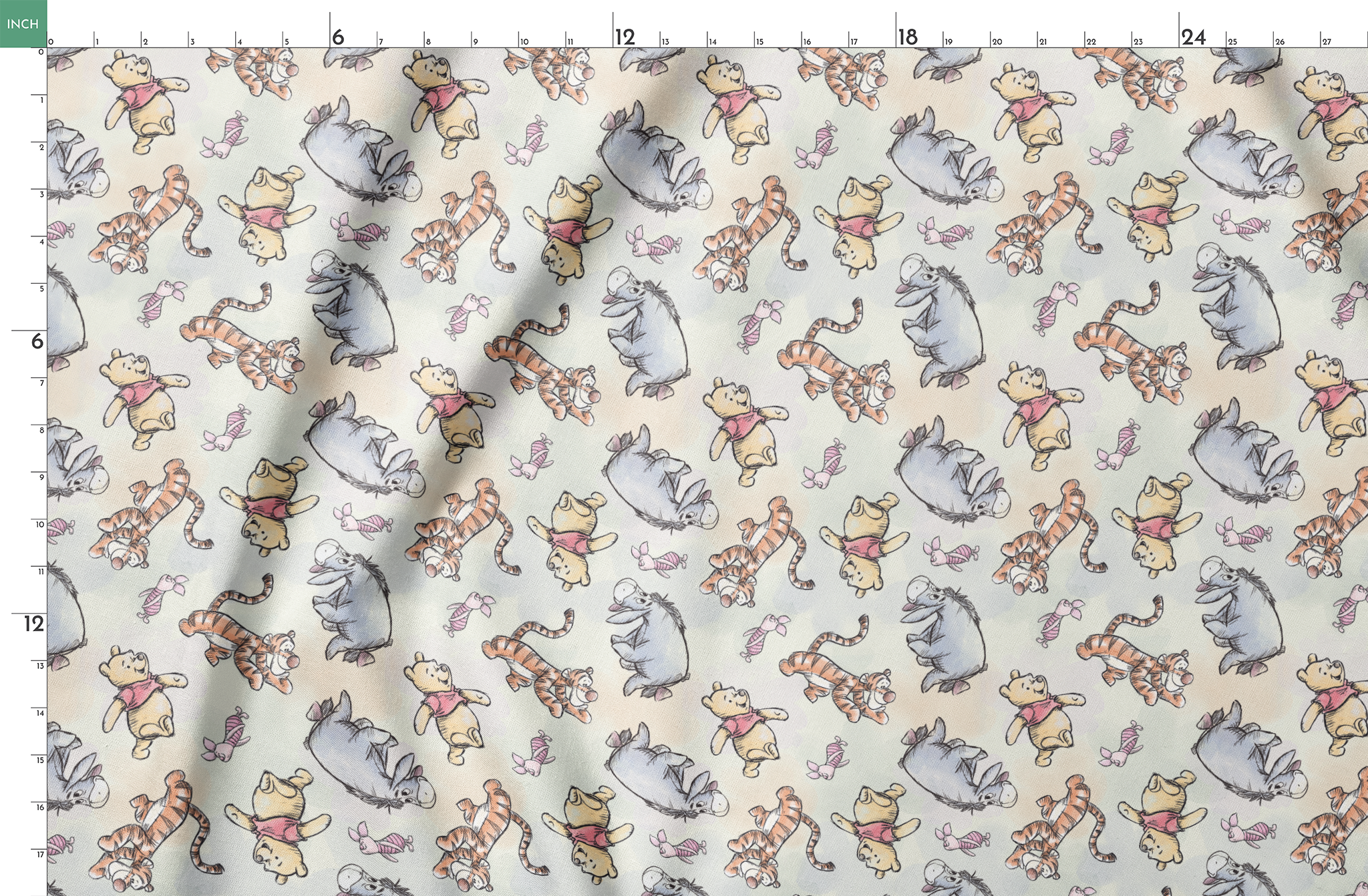 Whimsical pattern featuring cartoon bears in red shirts with bouncing tigers and small pink chara... springs fatquarter mockup