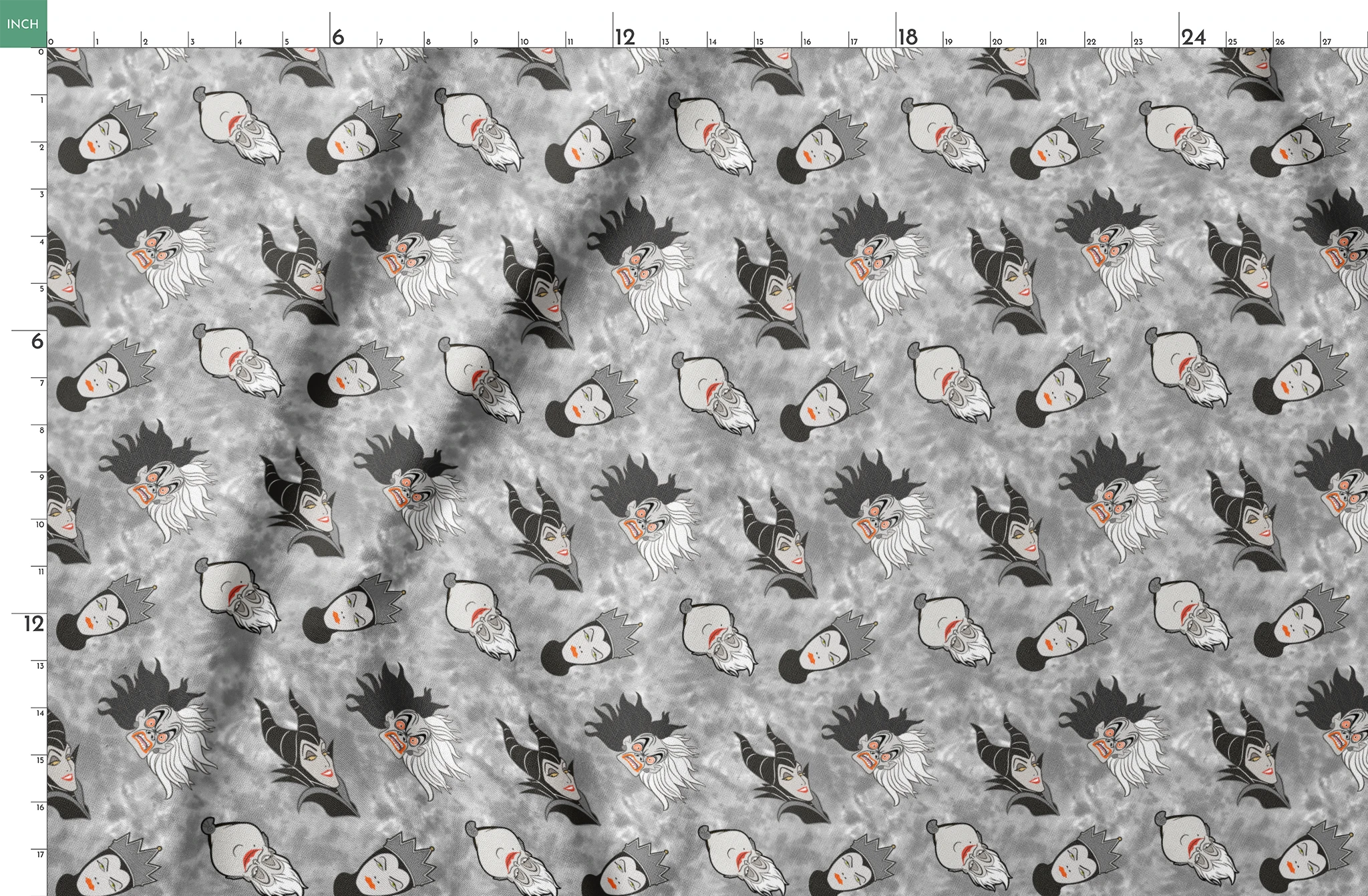 Disney villain pattern on gray background springs fatquarter mockup