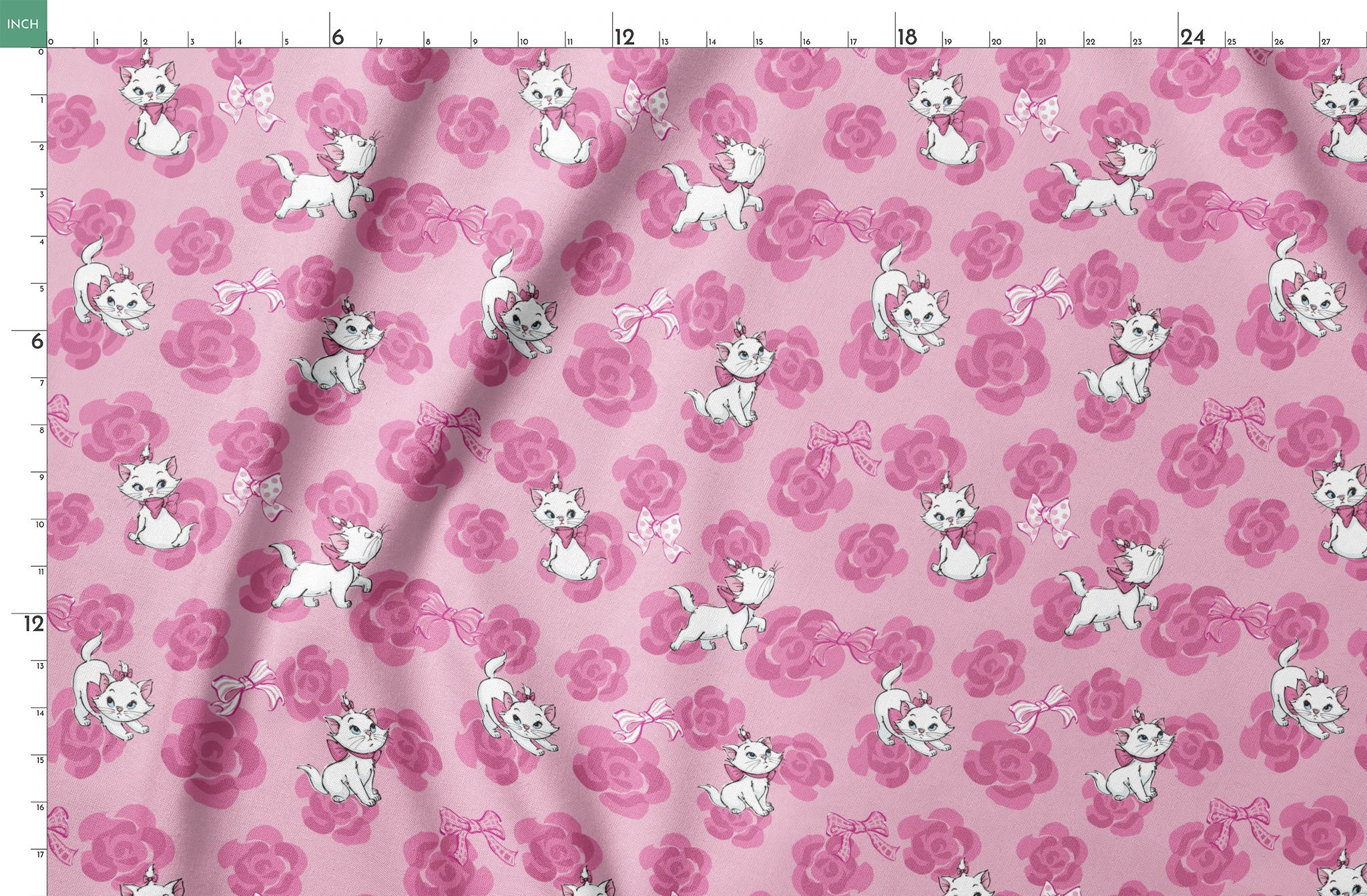 Marie from The Aristocats playing on pink rose pattern background springs fatquarter mockup