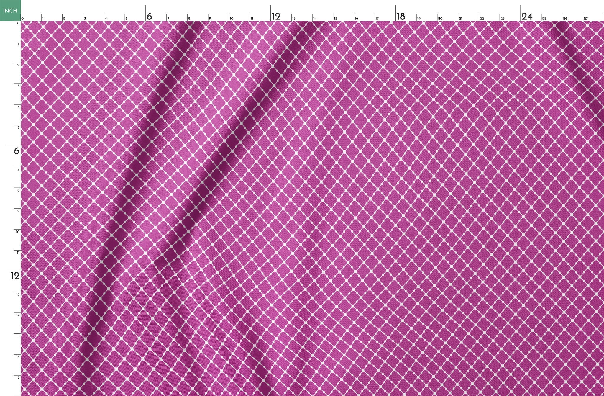 Magenta quatrefoil pattern with white lattice outline springs fatquarter mockup