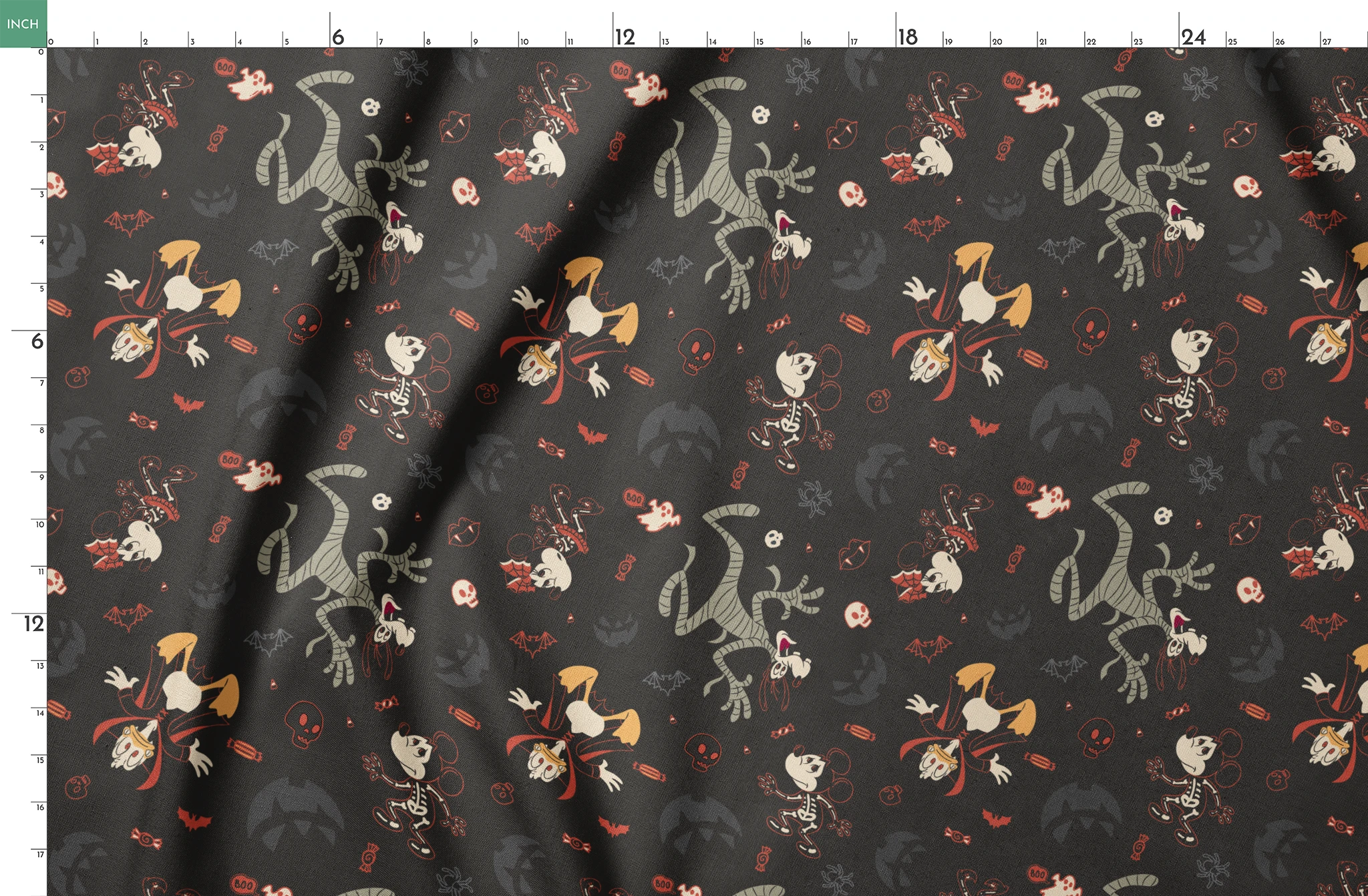 Disney Halloween pattern with Mickey & friends and candy on dark background springs fatquarter mockup