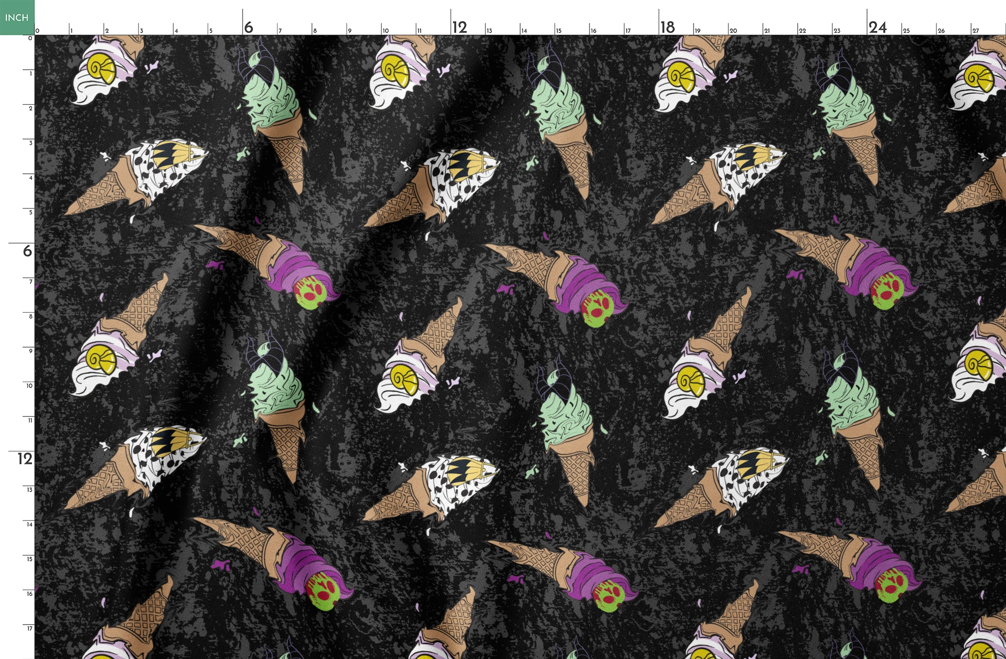 Disney Villain-inspired ice cream cones on black background springs fatquarter mockup