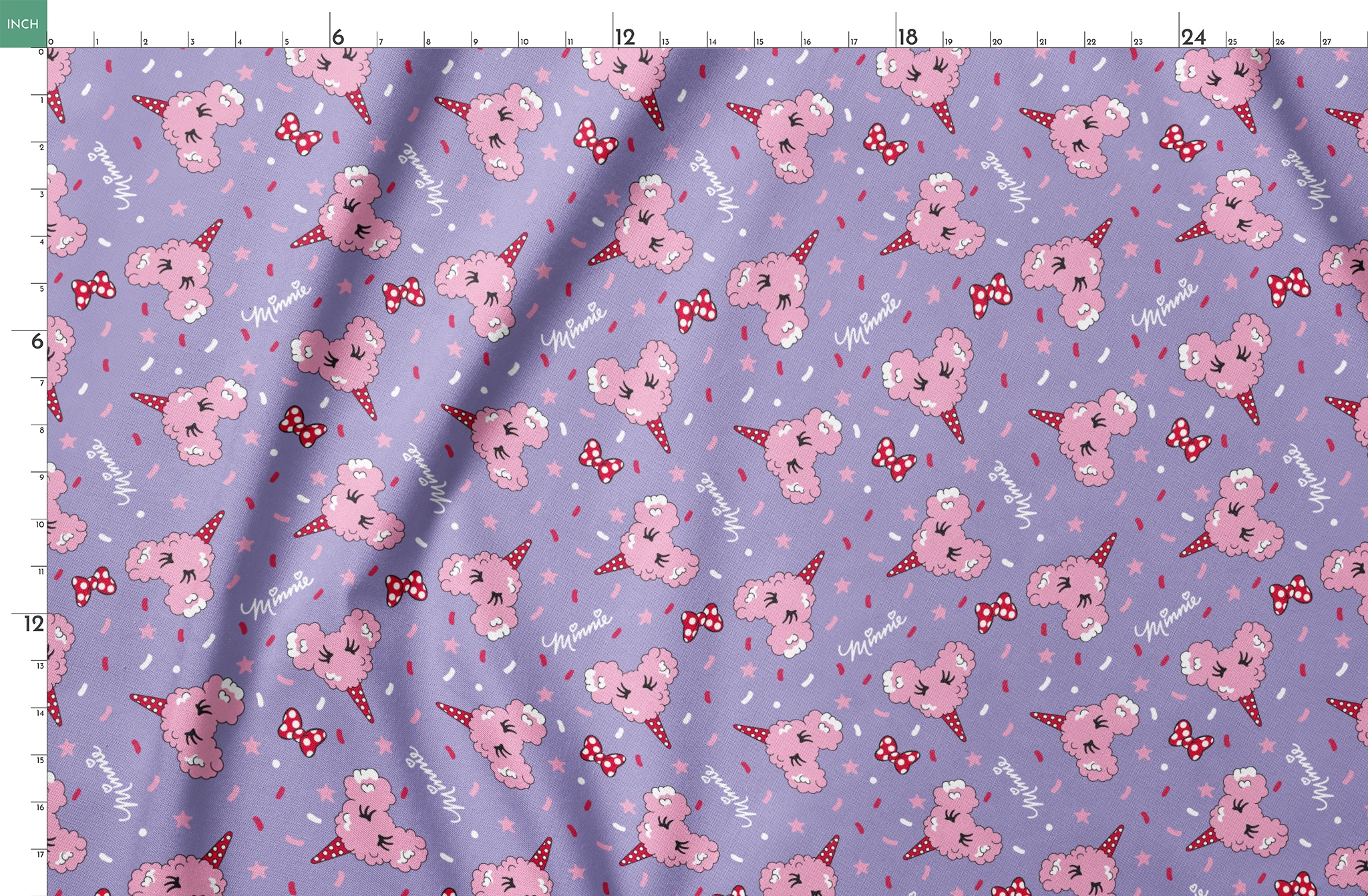 Pink Disney-inspired cotton candy and bows on purple background with confetti and stars springs fatquarter mockup