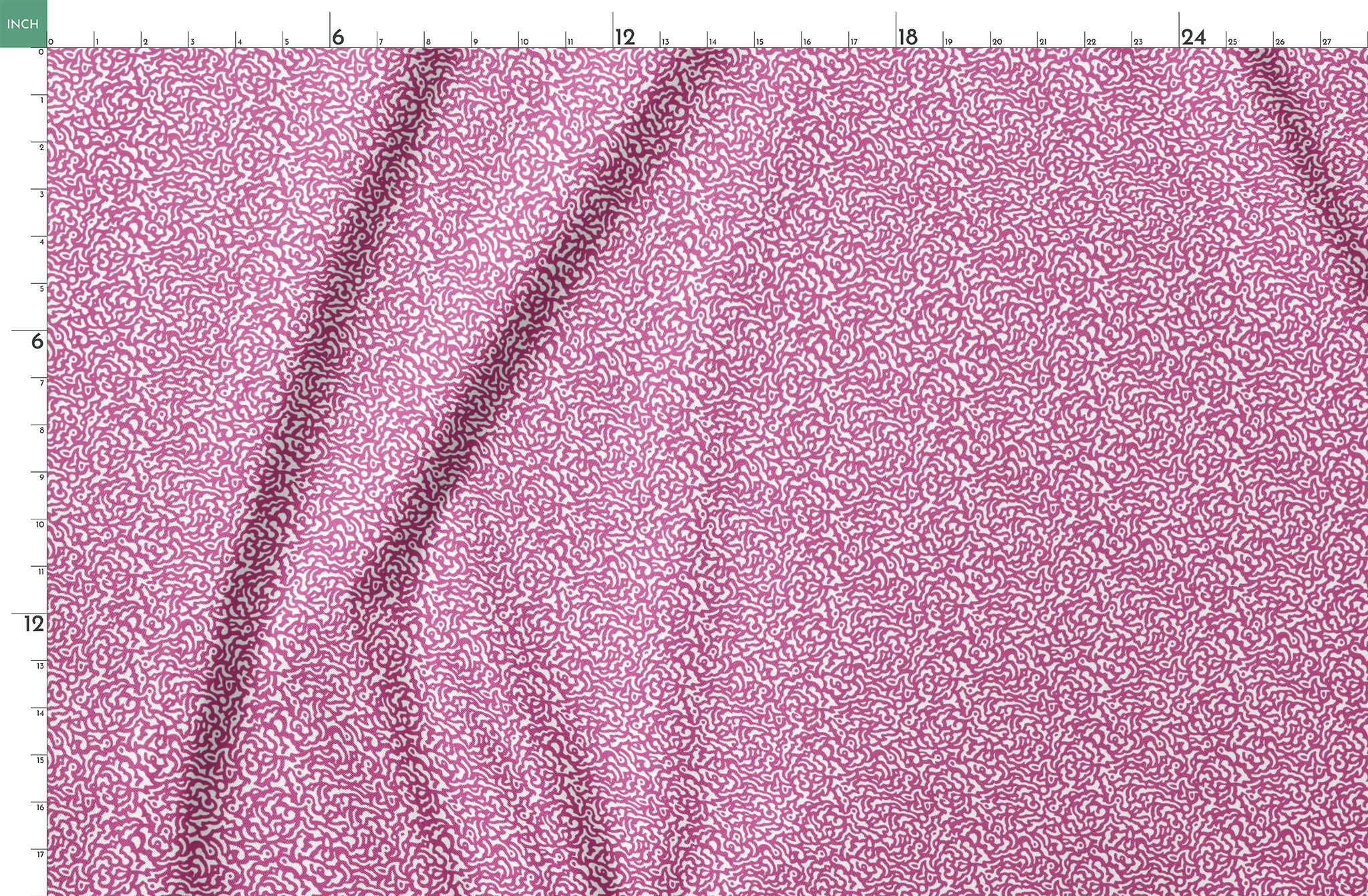 Intricate magenta squiggly pattern on white background resembling organic coral-like shapes springs fatquarter mockup