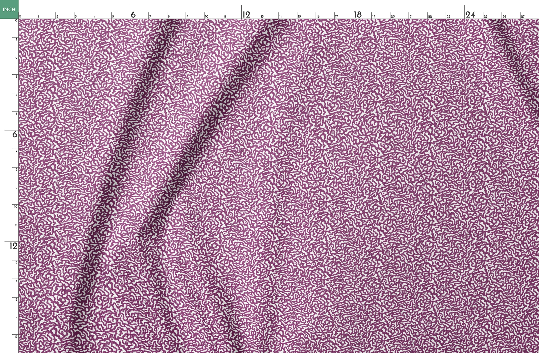 Purple squiggly maze-like pattern on white background with organic swirling lines springs fatquarter mockup