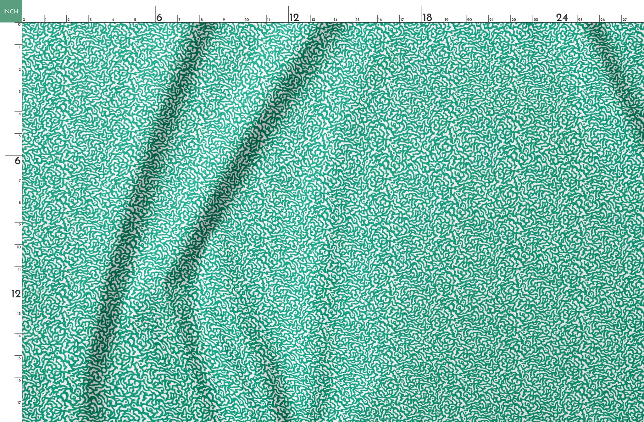 Abstract green and white pattern with organic swirling lines resembling coral or brain-like formations springs fatquarter mockup