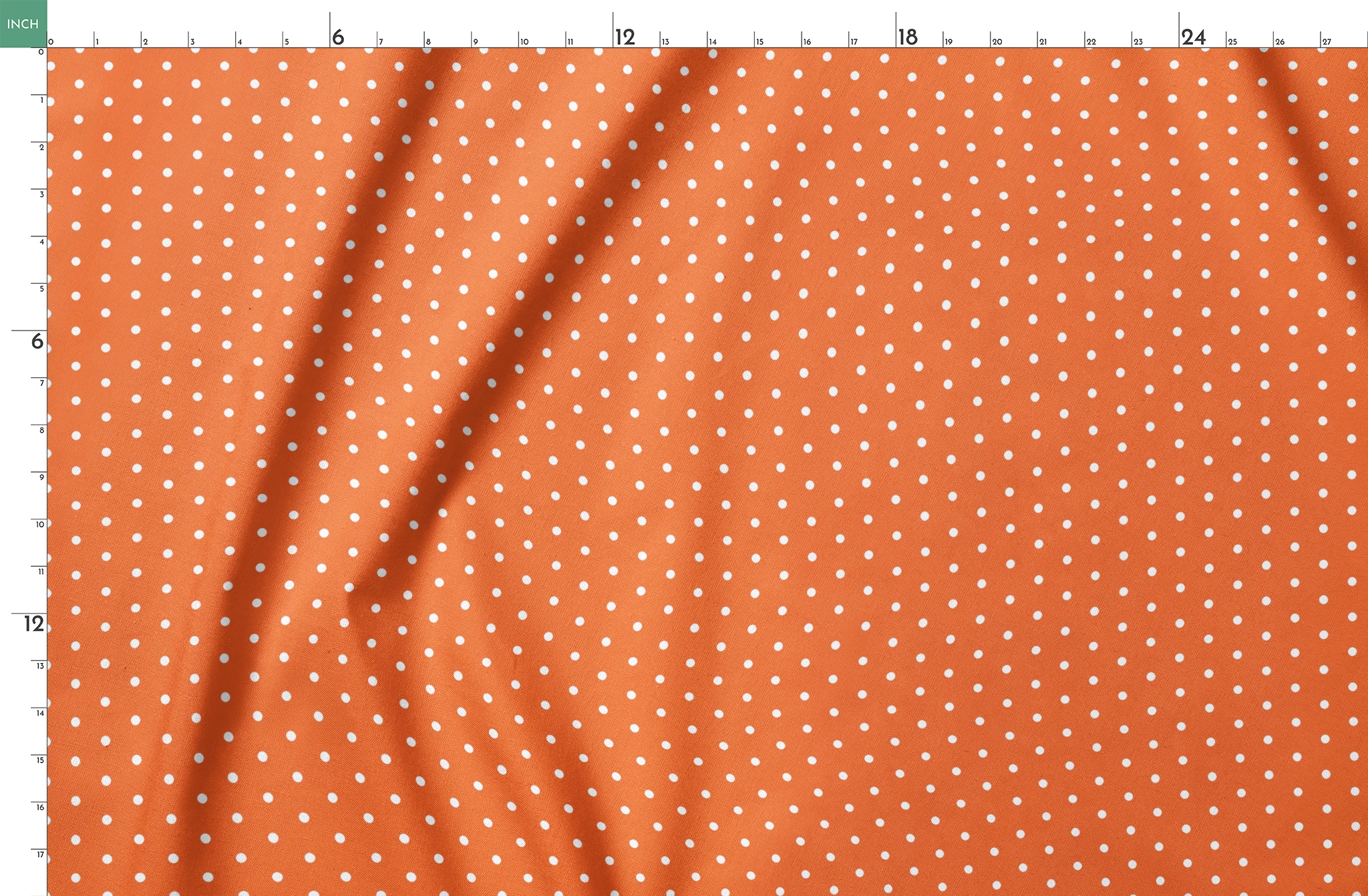 Orange background with two white circles, one in the upper left corner and another in the middle right. springs fatquarter mockup
