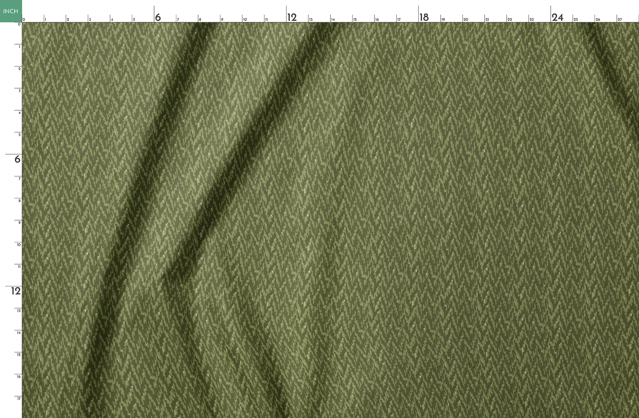 Military camouflage pattern in various shades of olive green with irregular vertical stripes springs fatquarter mockup