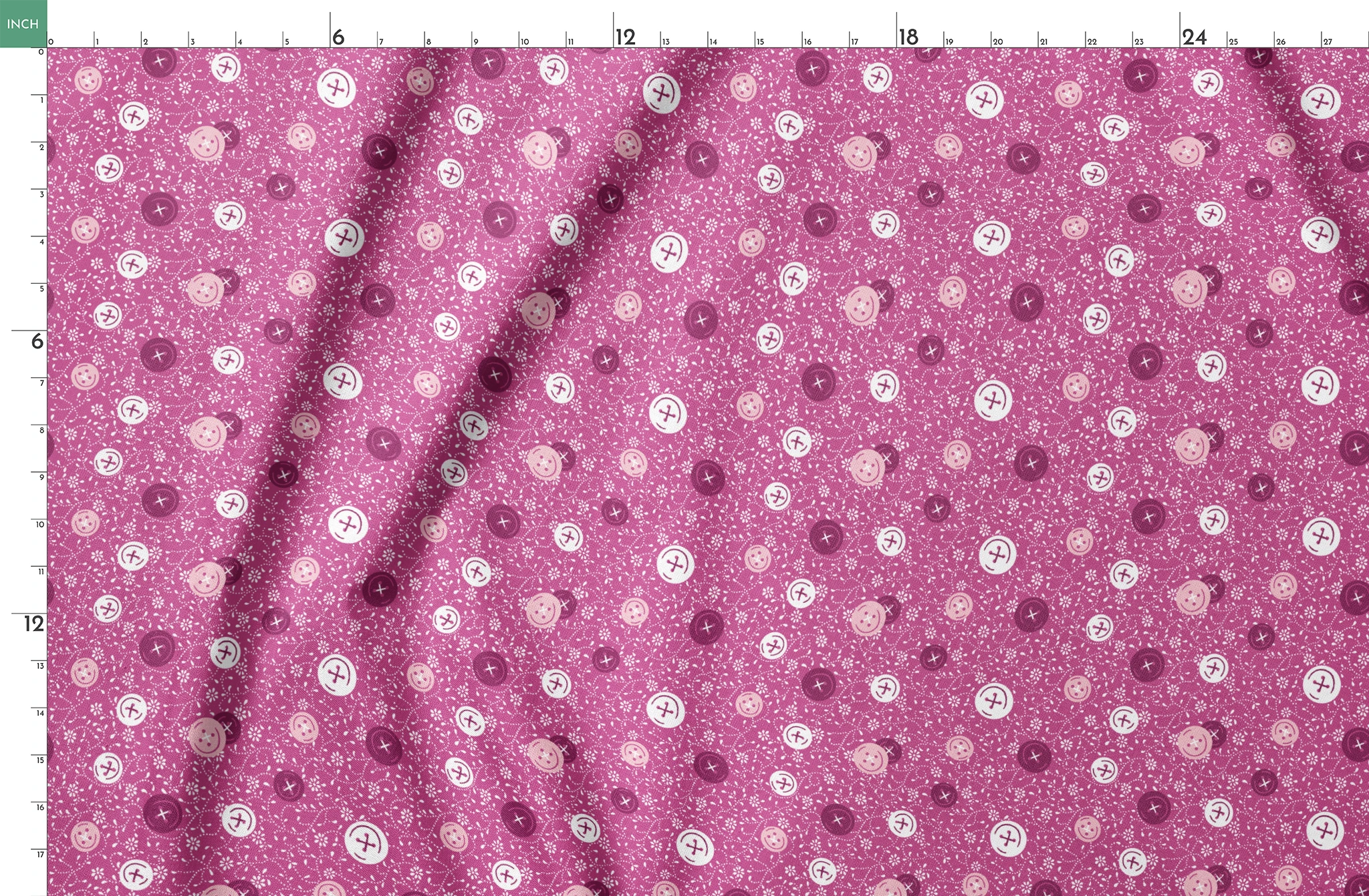 Magenta background with white floral pattern and buttons scattered throughout springs fatquarter mockup