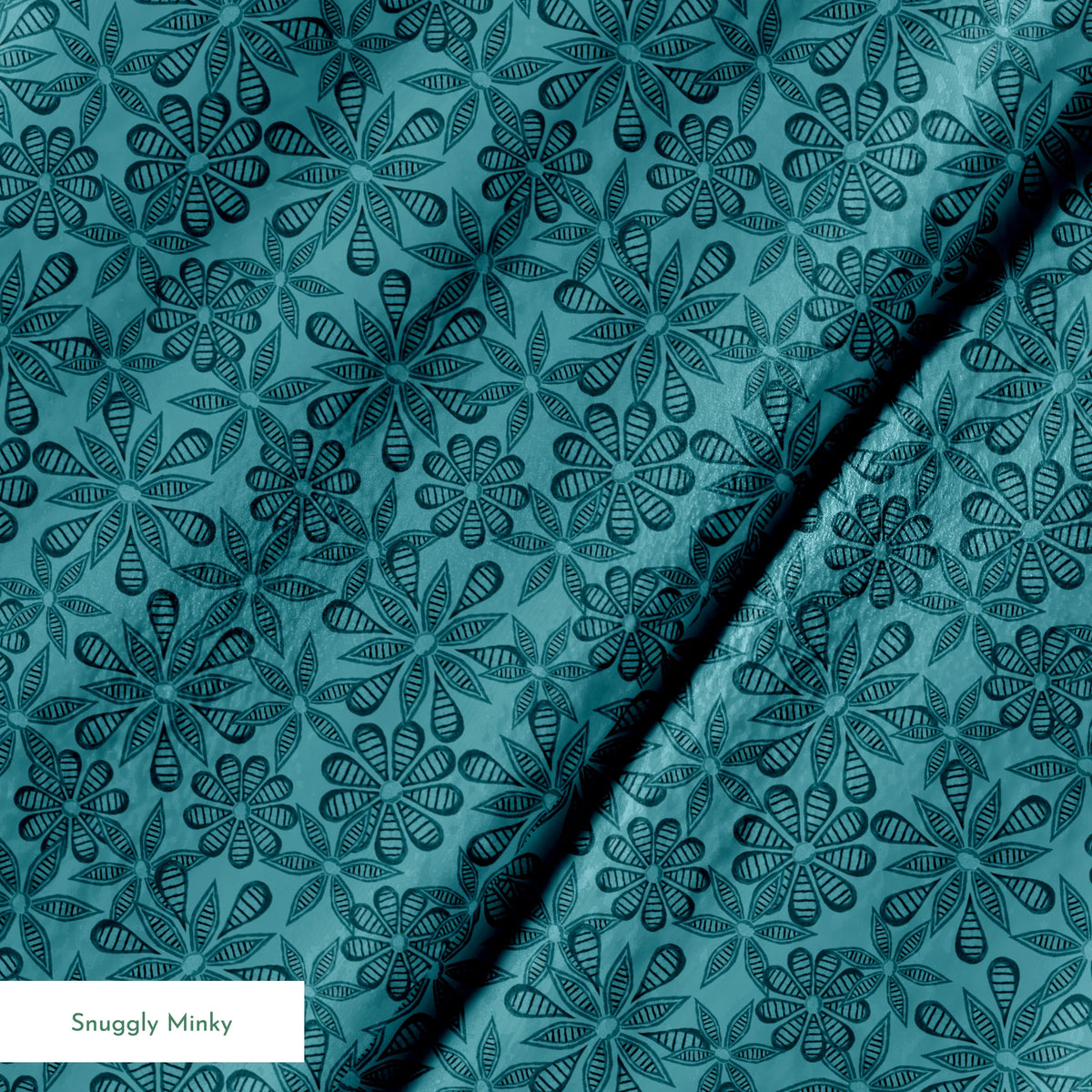 Outlined floral pattern in dark teal on a lighter teal background by Nicole Tamarin. springs minky texture