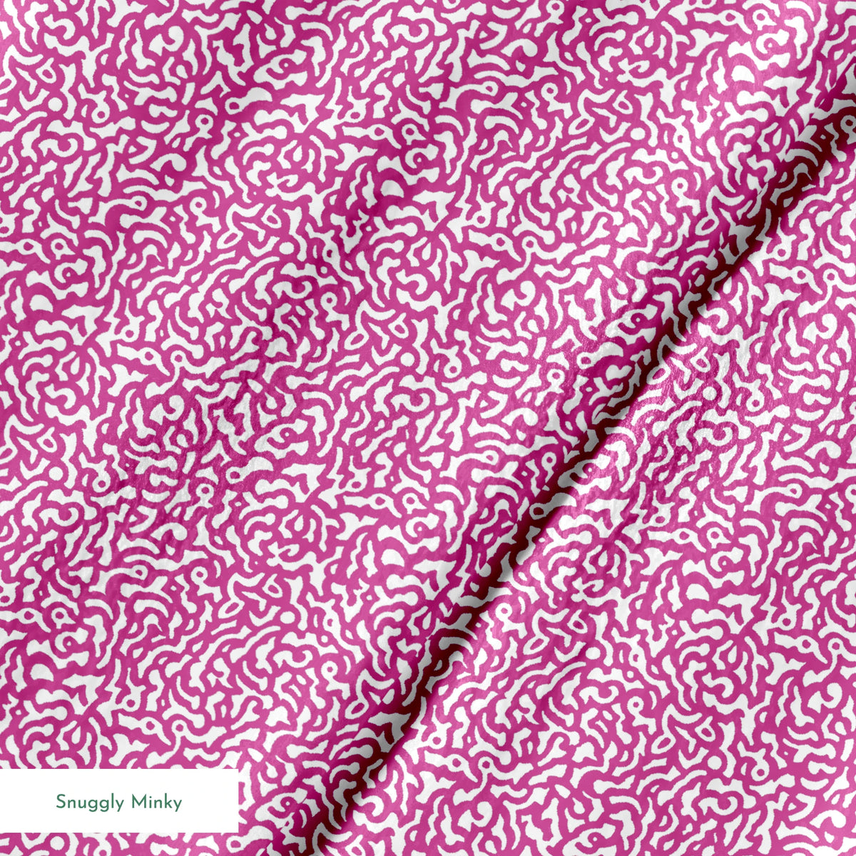 Intricate magenta squiggly pattern on white background resembling organic coral-like shapes springs minky texture