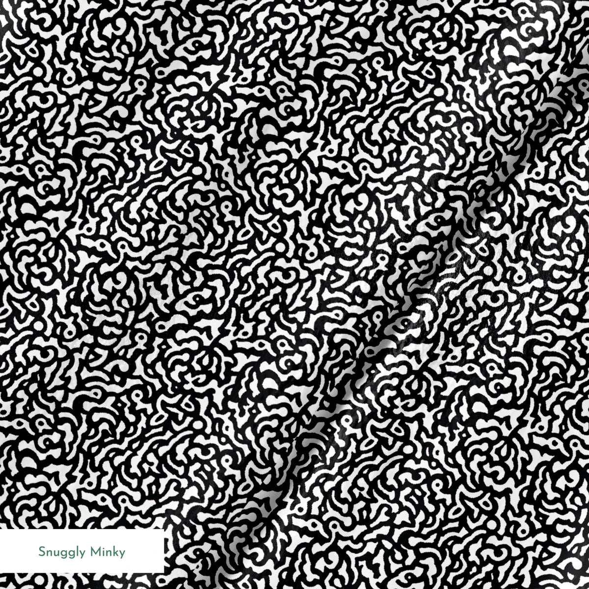Abstract black and white pattern with swirling organic lines creating a dense maze-like design springs minky texture