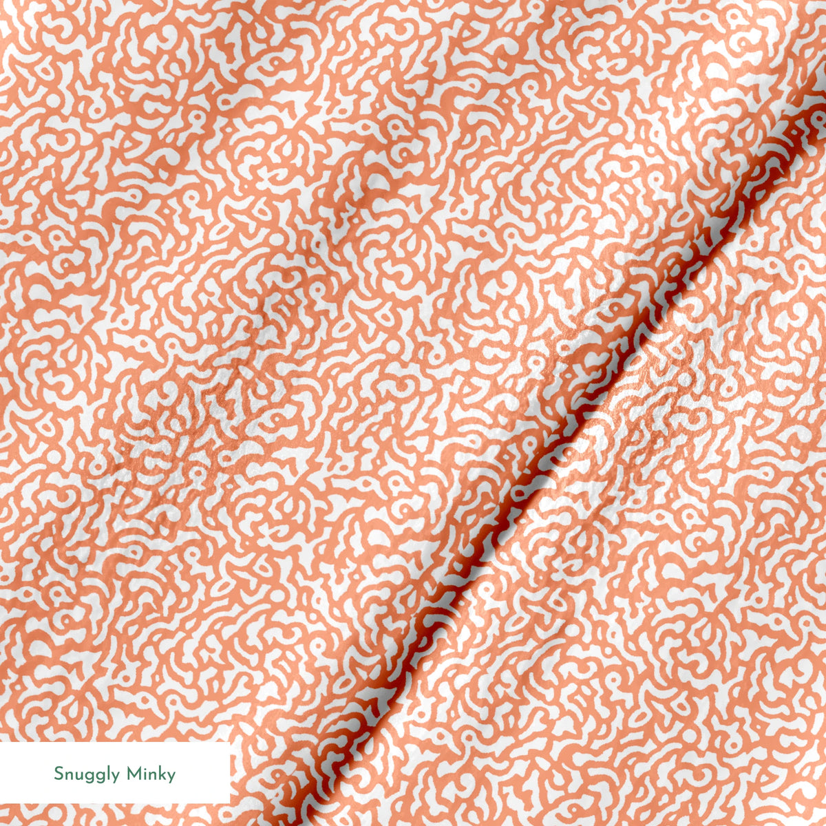 Coral squiggly pattern with organic, maze-like curves on white background springs minky texture