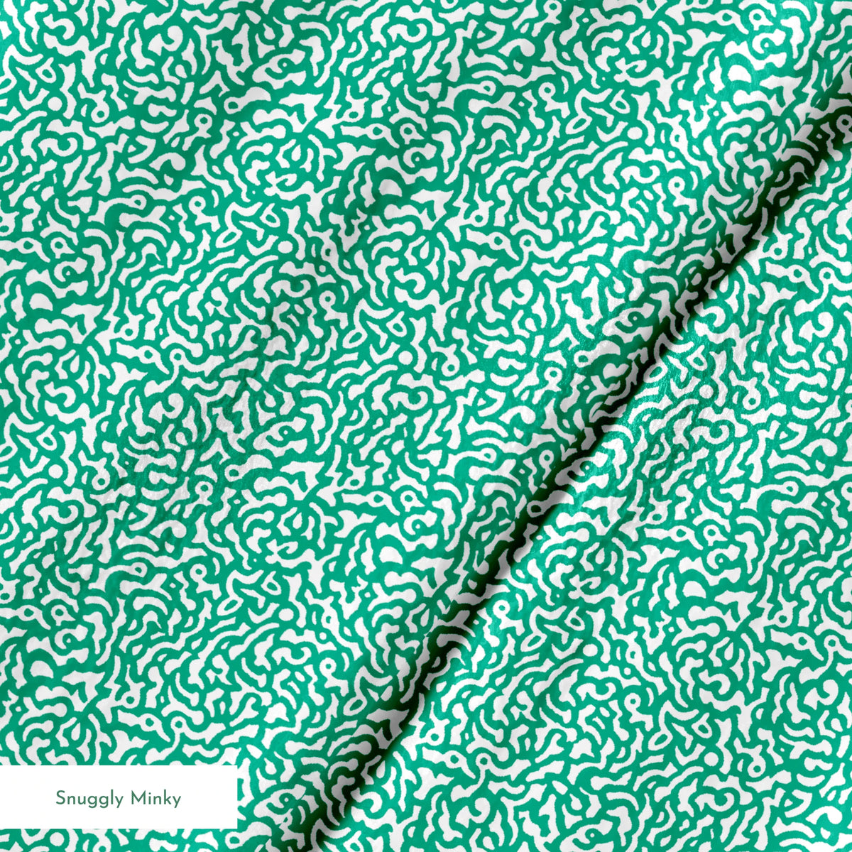 Abstract green and white pattern with organic swirling lines resembling coral or brain-like formations springs minky texture