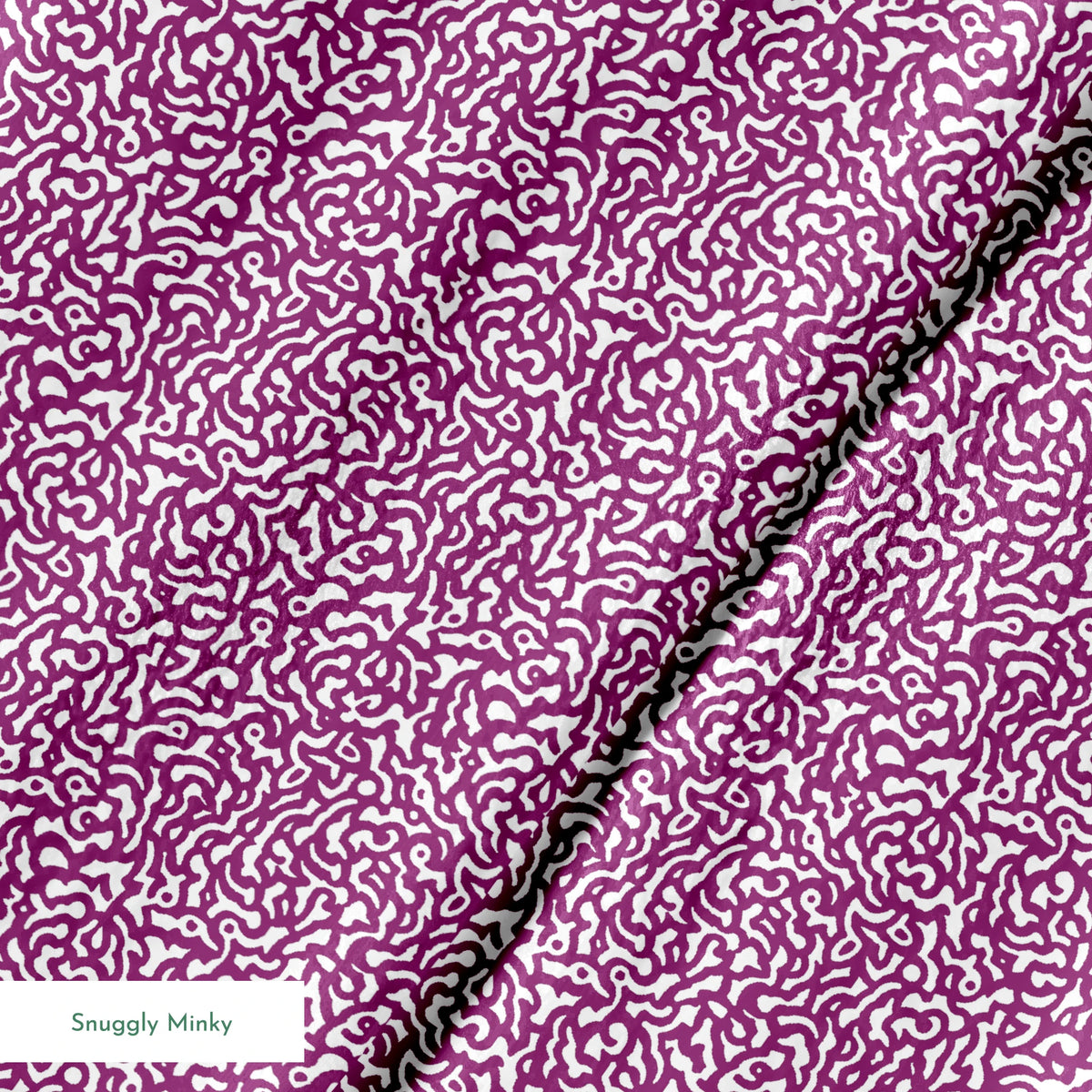 Purple squiggly maze-like pattern on white background with organic swirling lines springs minky texture
