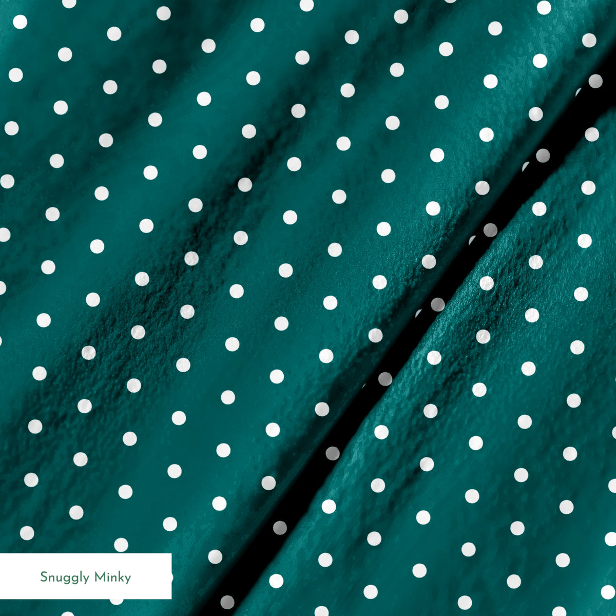 White circles on a dark teal background springs minky texture