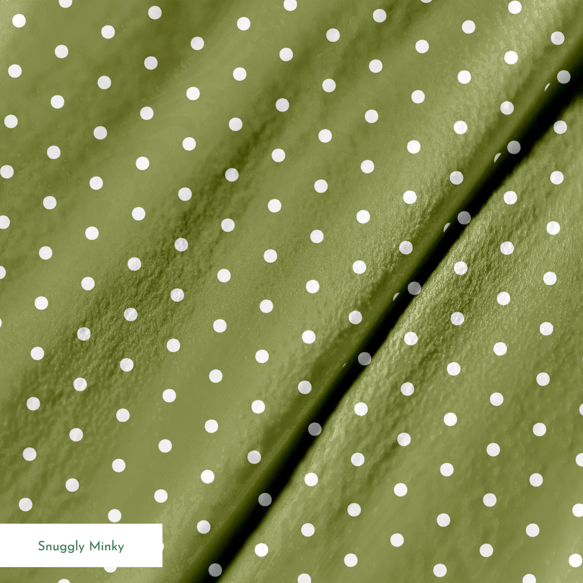 White circles on an olive green background springs minky texture