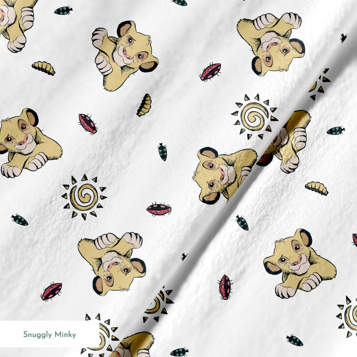 Cute cartoon lion cubs pattern with suns and leaves on white background springs minky texture