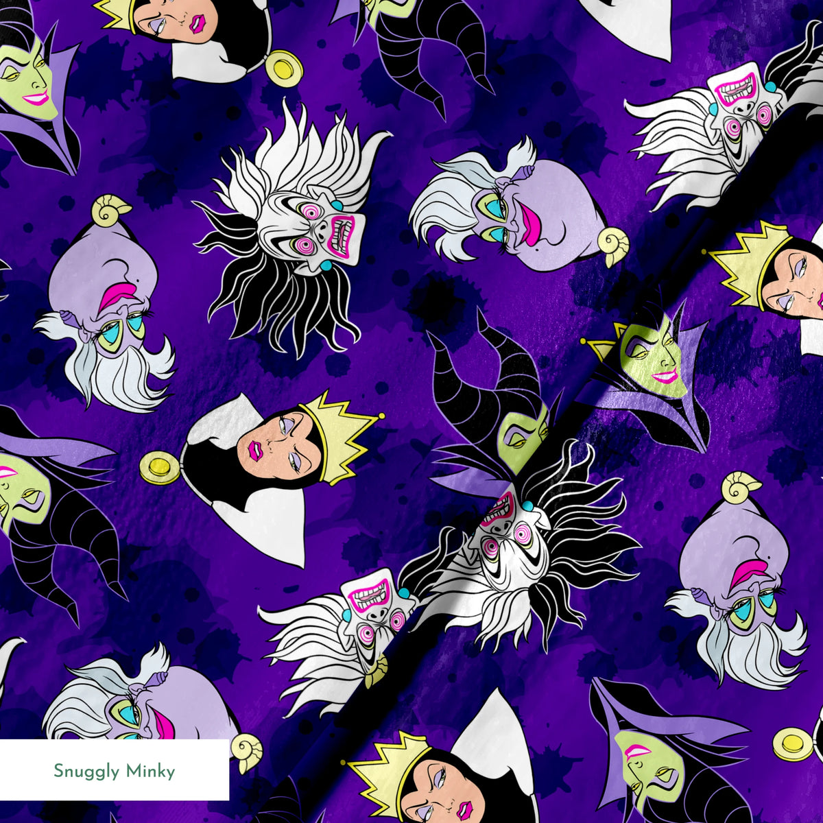 Disney villain pattern on purple background springs minky texture