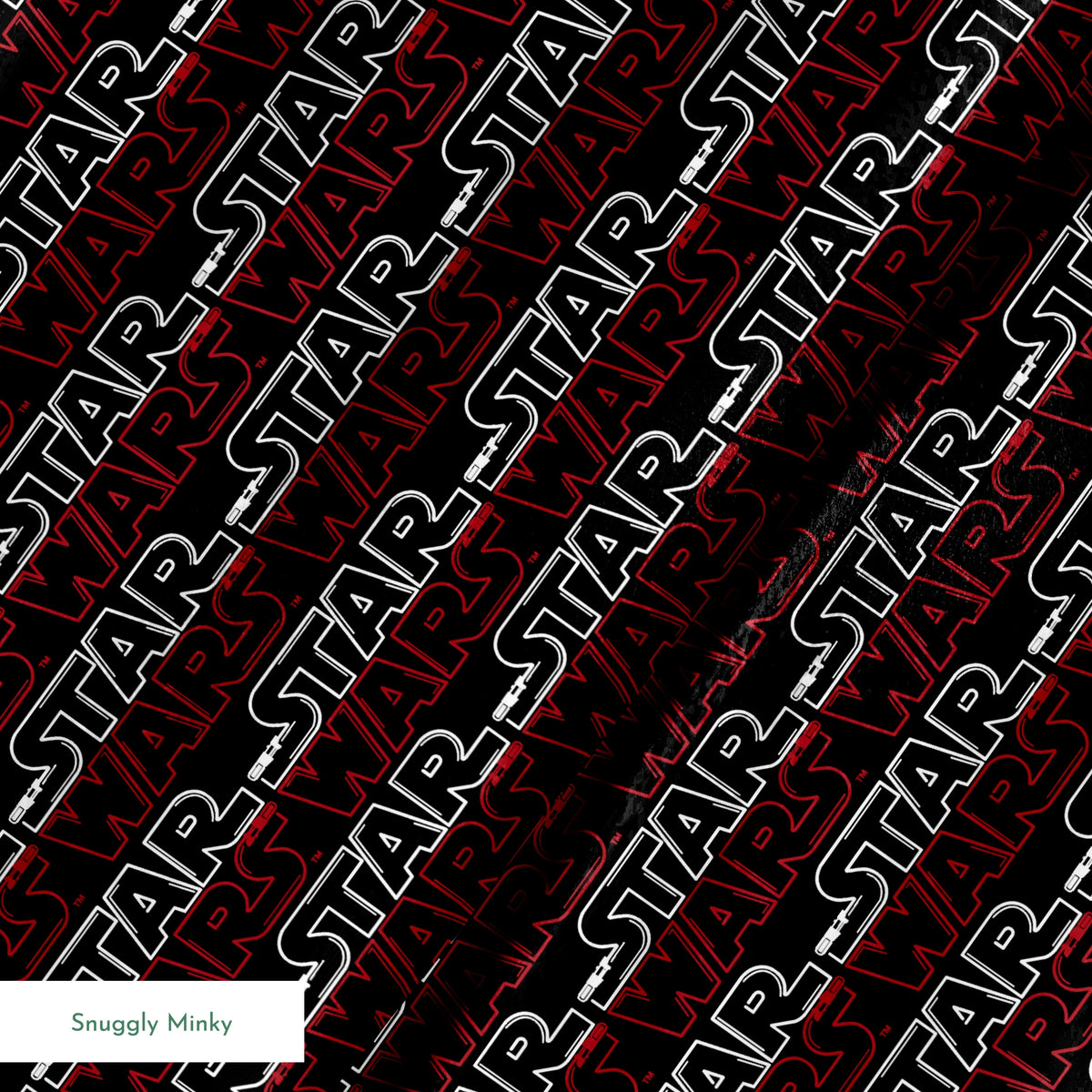 Star Wars logo pattern with white "STAR" and red "WARS" text repeating on black background springs minky texture