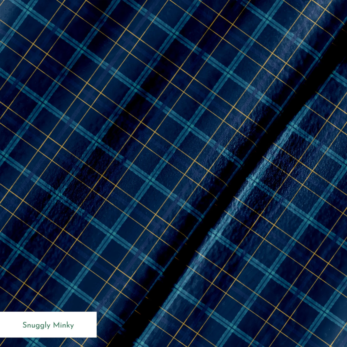Painterly navy blue plaid with golden yellow and soft blue stripes by Nicole Tamarin, ideal for autumn sewing and decor. springs minky texture