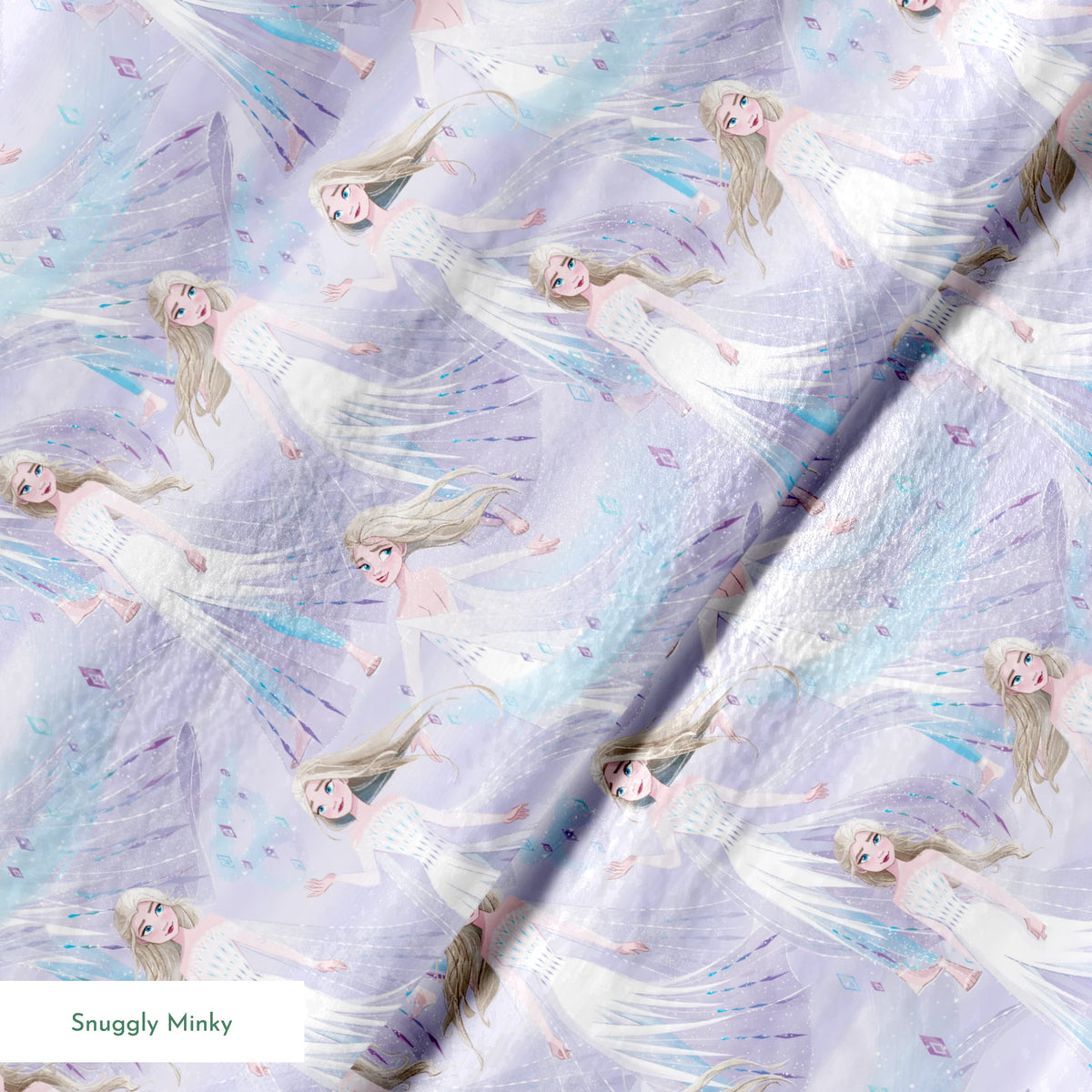 Frozen's Elsa against a dreamy purple-blue background springs minky texture