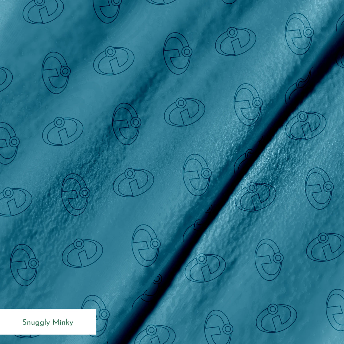 Abstract blue background with The Incredibles logos in repeating pattern springs minky texture